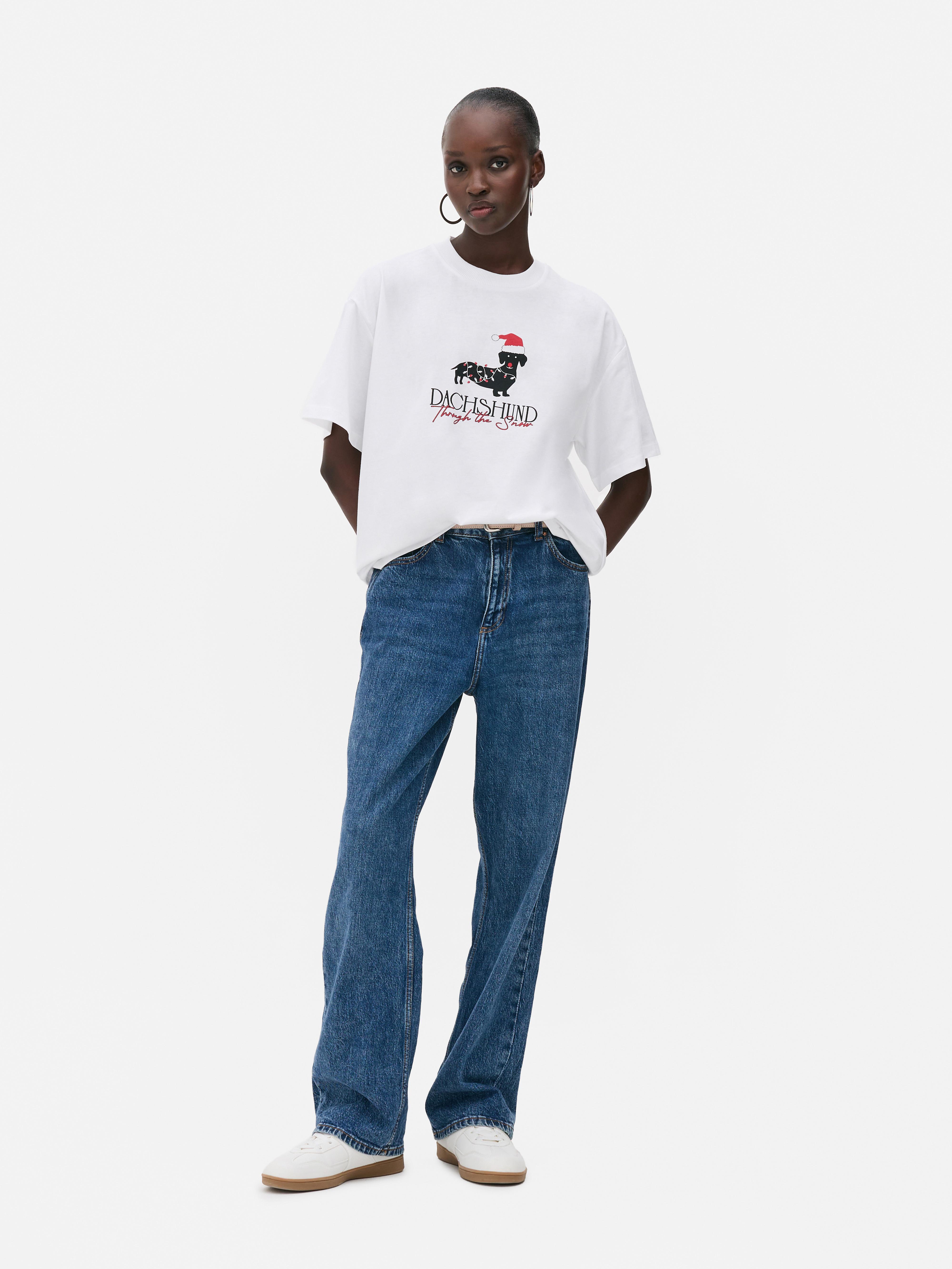 T shirt con grafica di Natale Bianco Donna Primark