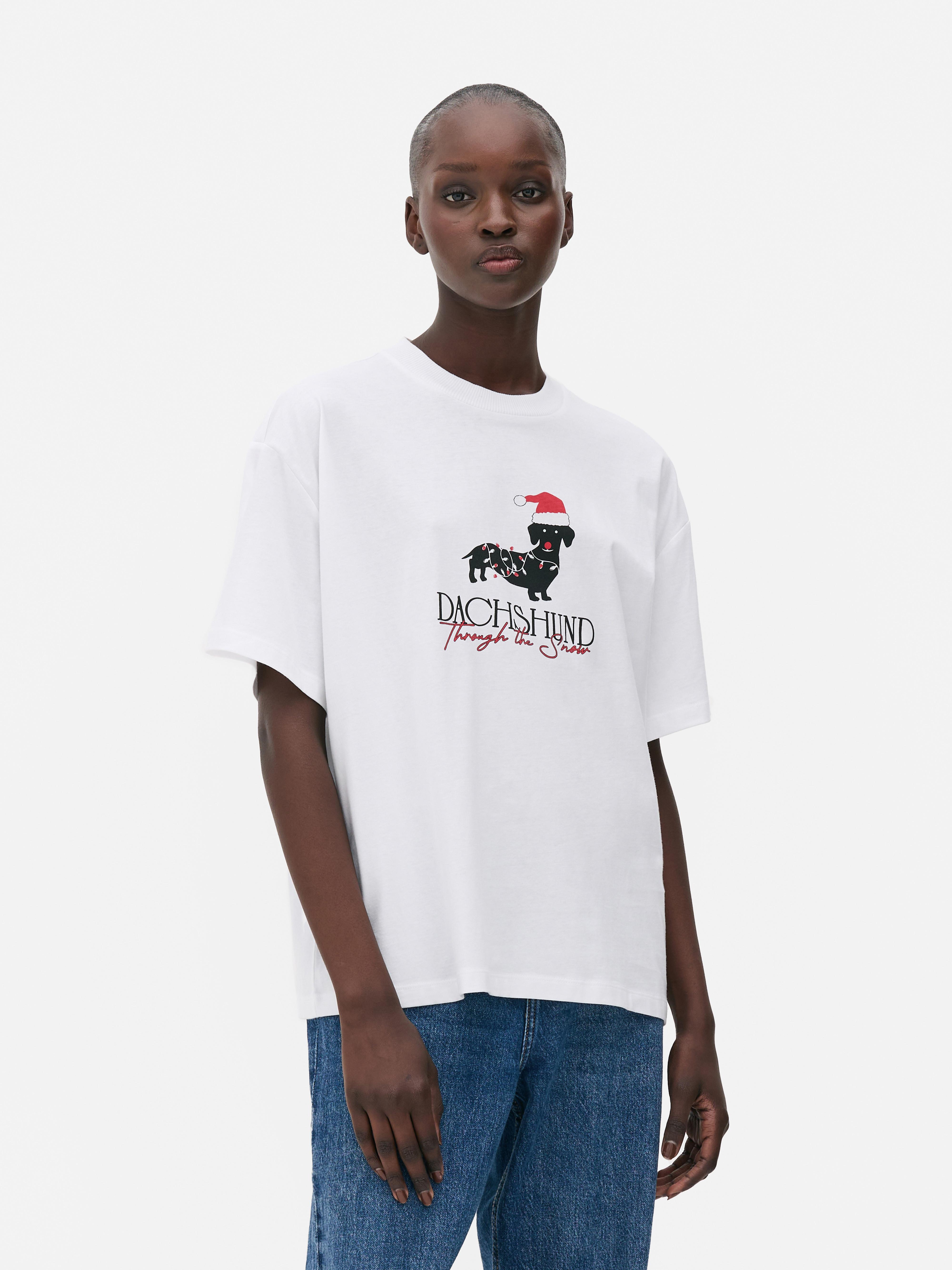 T shirt con grafica di Natale Bianco Donna Primark