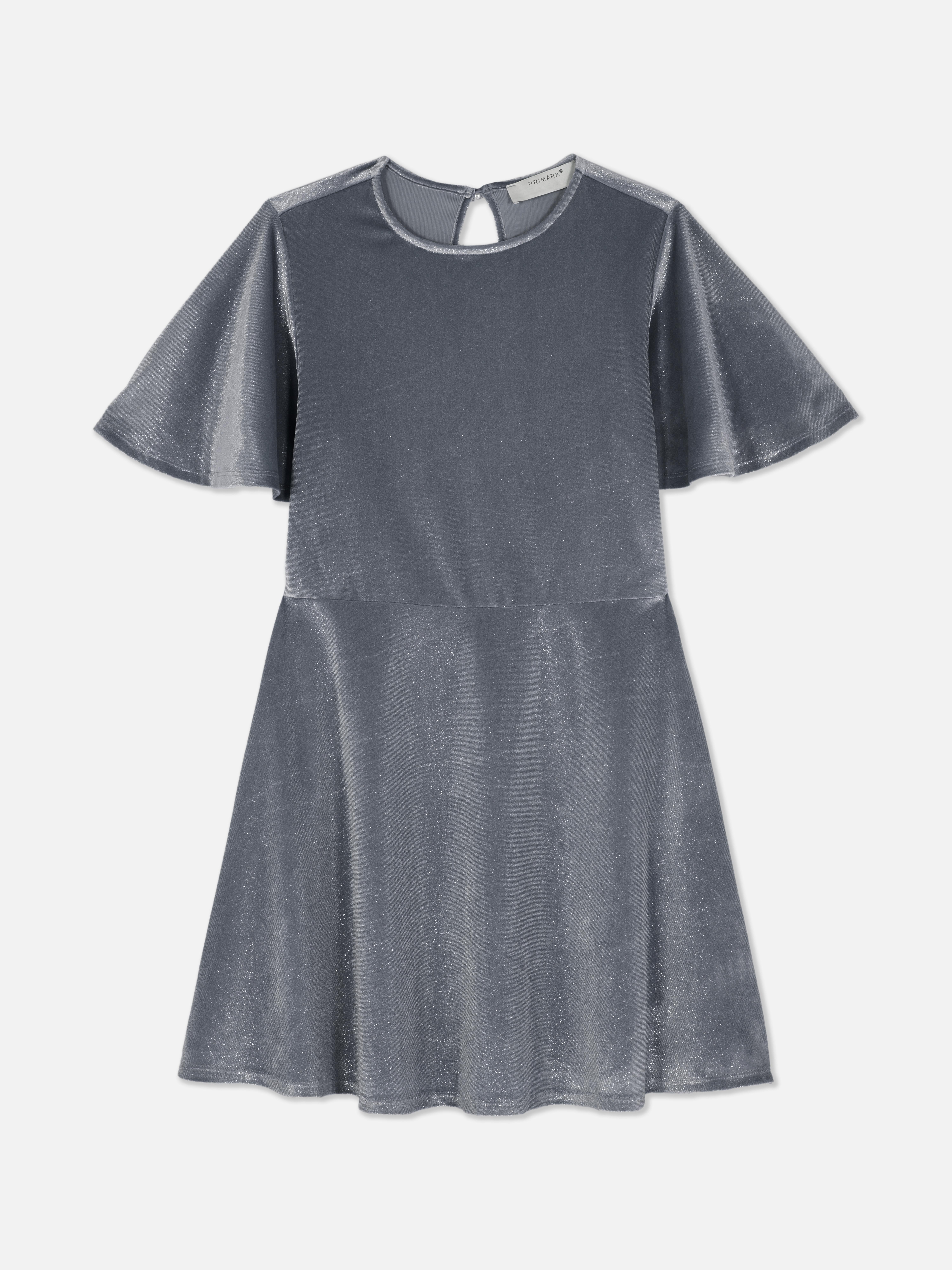 Women s Silver Velvet Angel Sleeve Mini Dress Primark