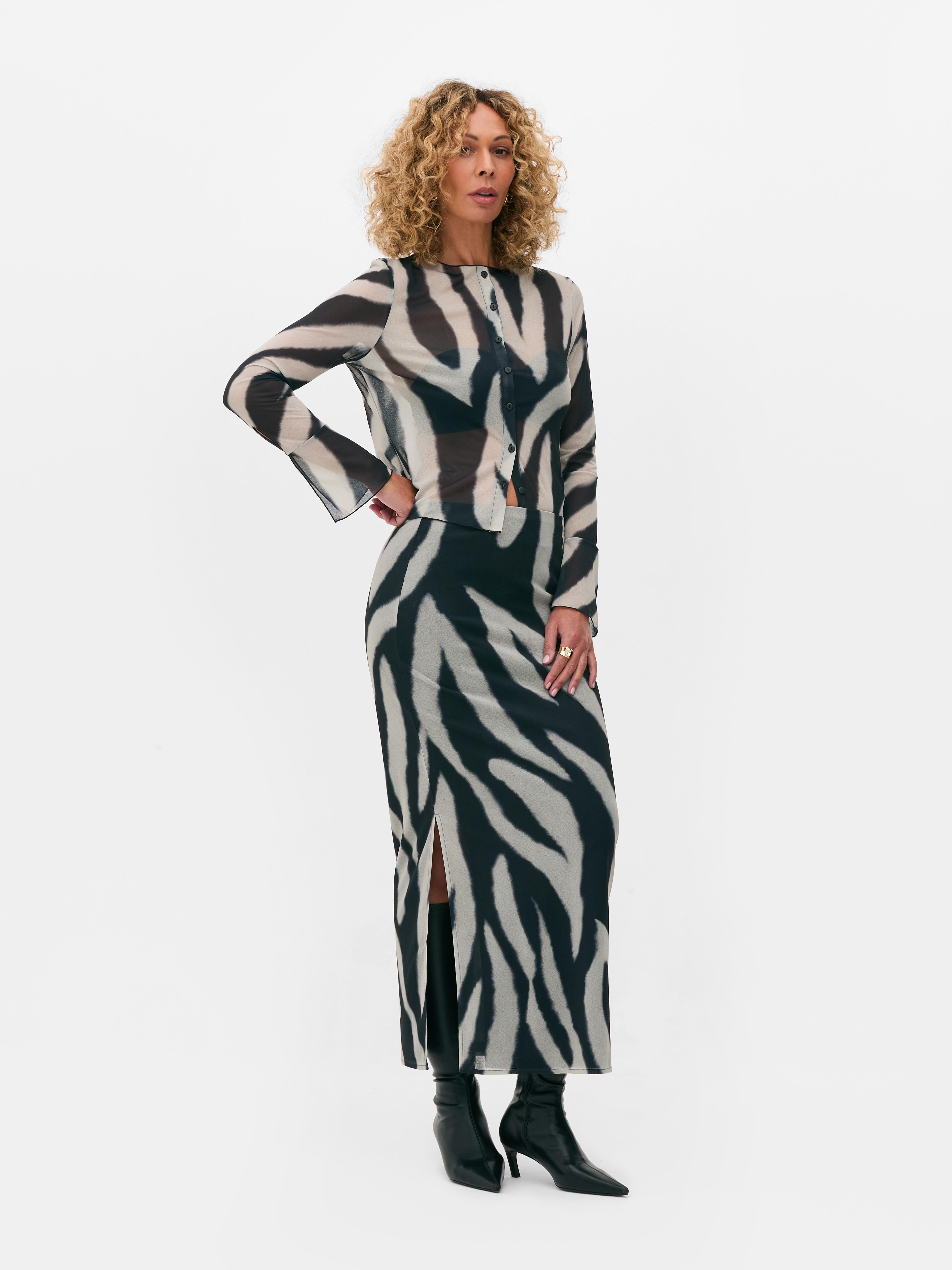 Womens Black White Rita Ora Zebra Pattern Maxi Skirt Primark