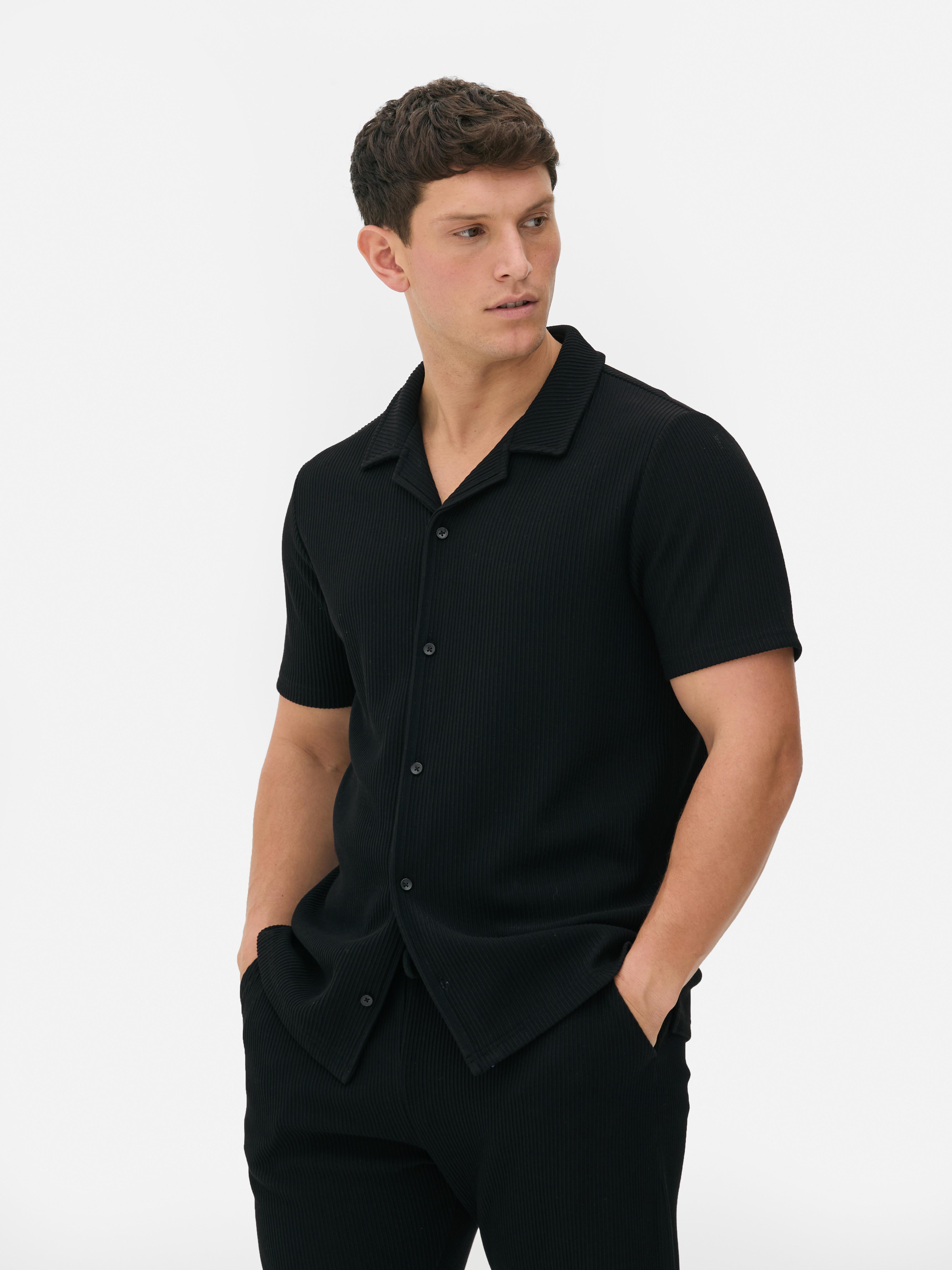 Camisa de manga corta con textura de Kem Negro Hombre Primark