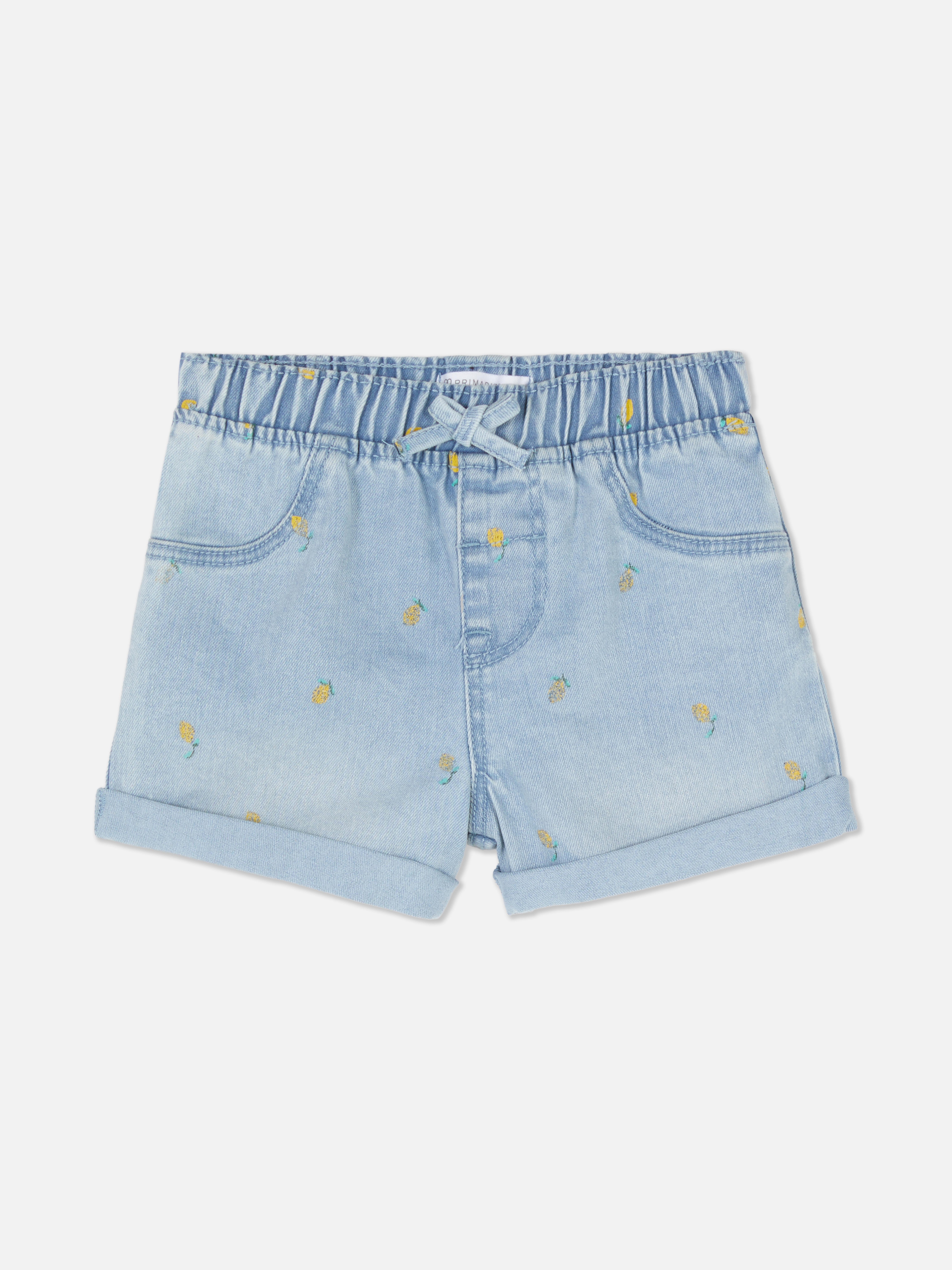 Pantaloncini jeans a fantasia di limoni