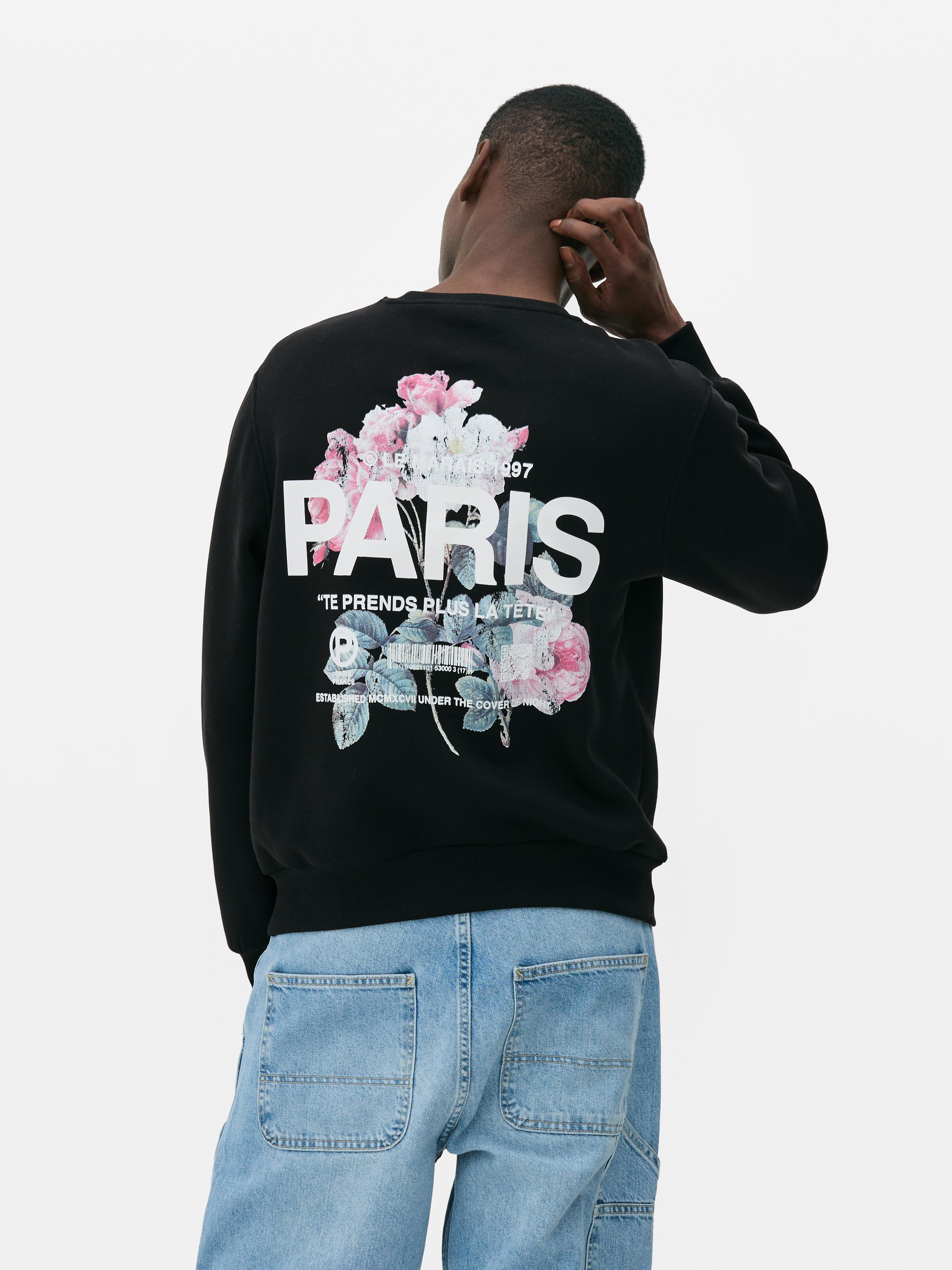 Men s Black Paris Floral Print Sweatshirt Penneys