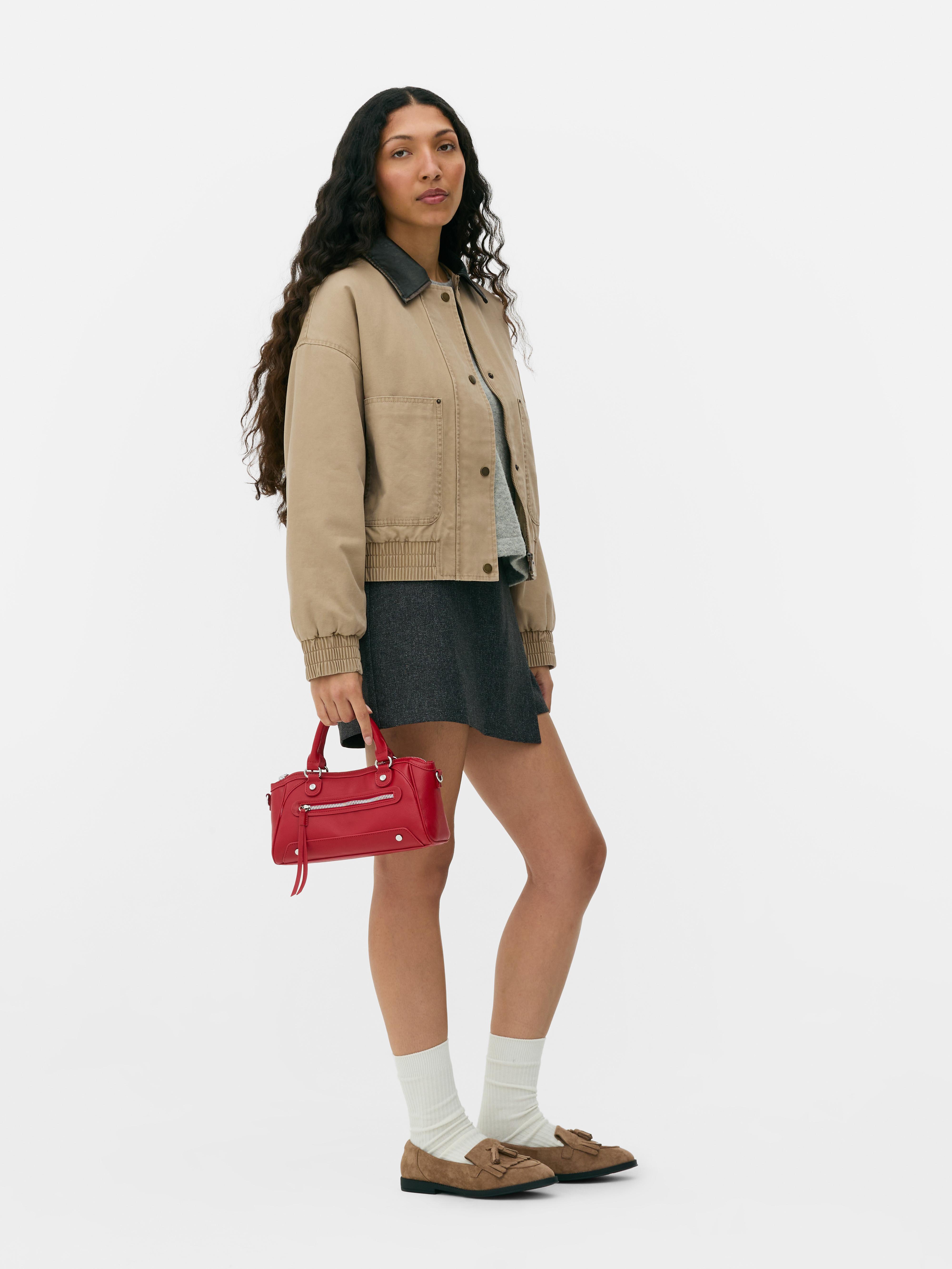 Canvasjacke mit Kunstlederkragen