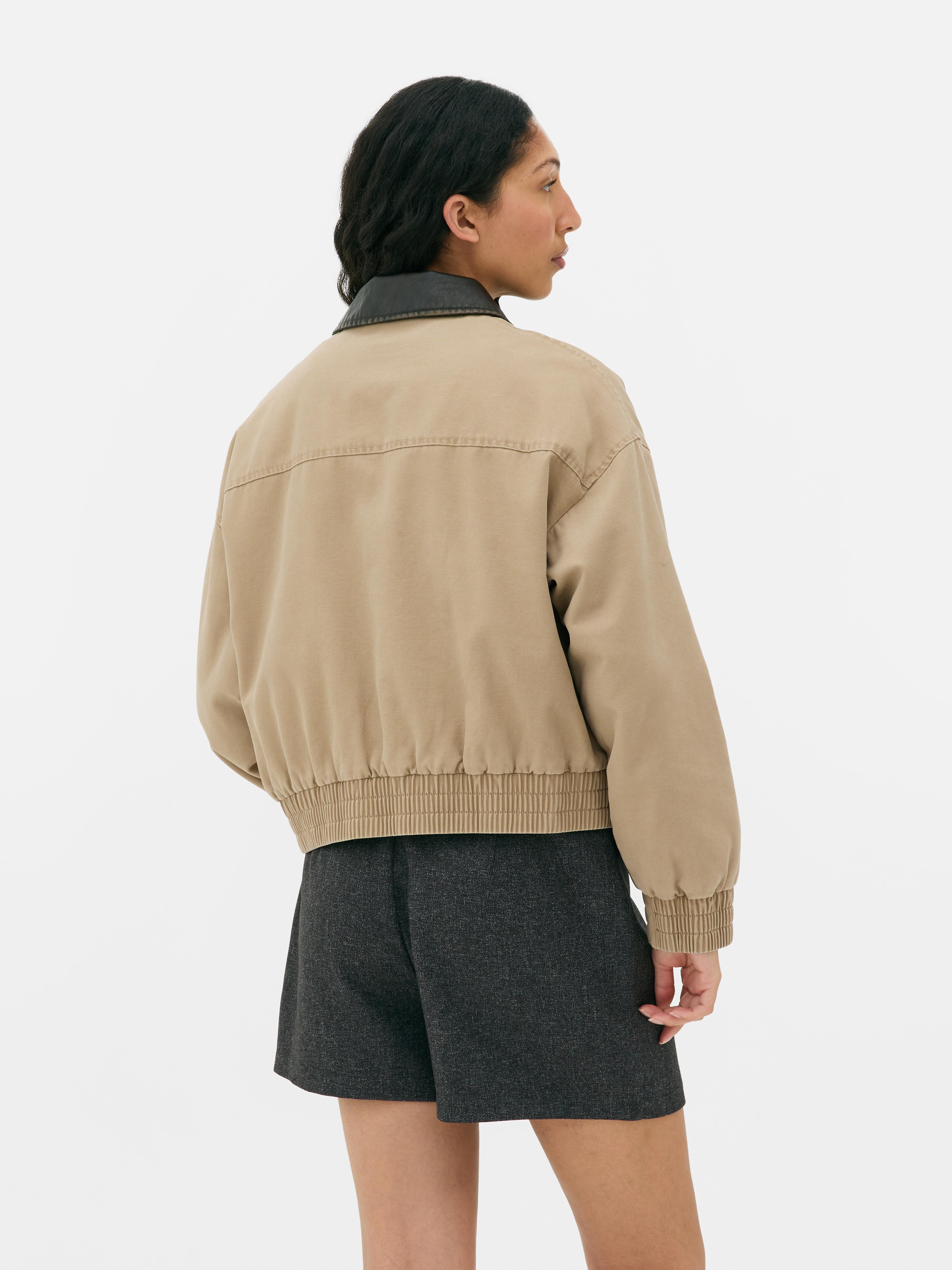 Canvasjacke mit Kunstlederkragen