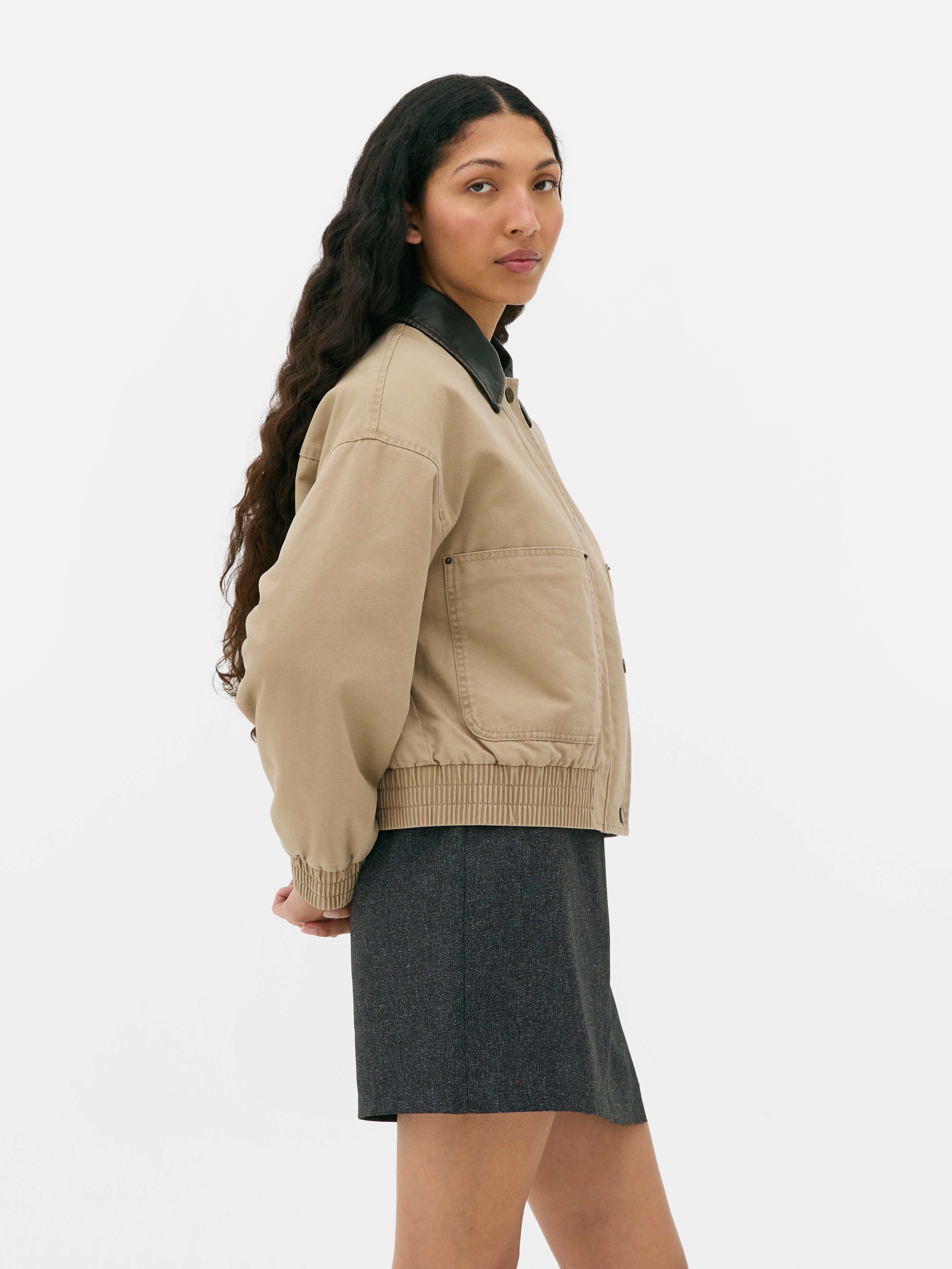 Canvasjacke mit Kunstlederkragen
