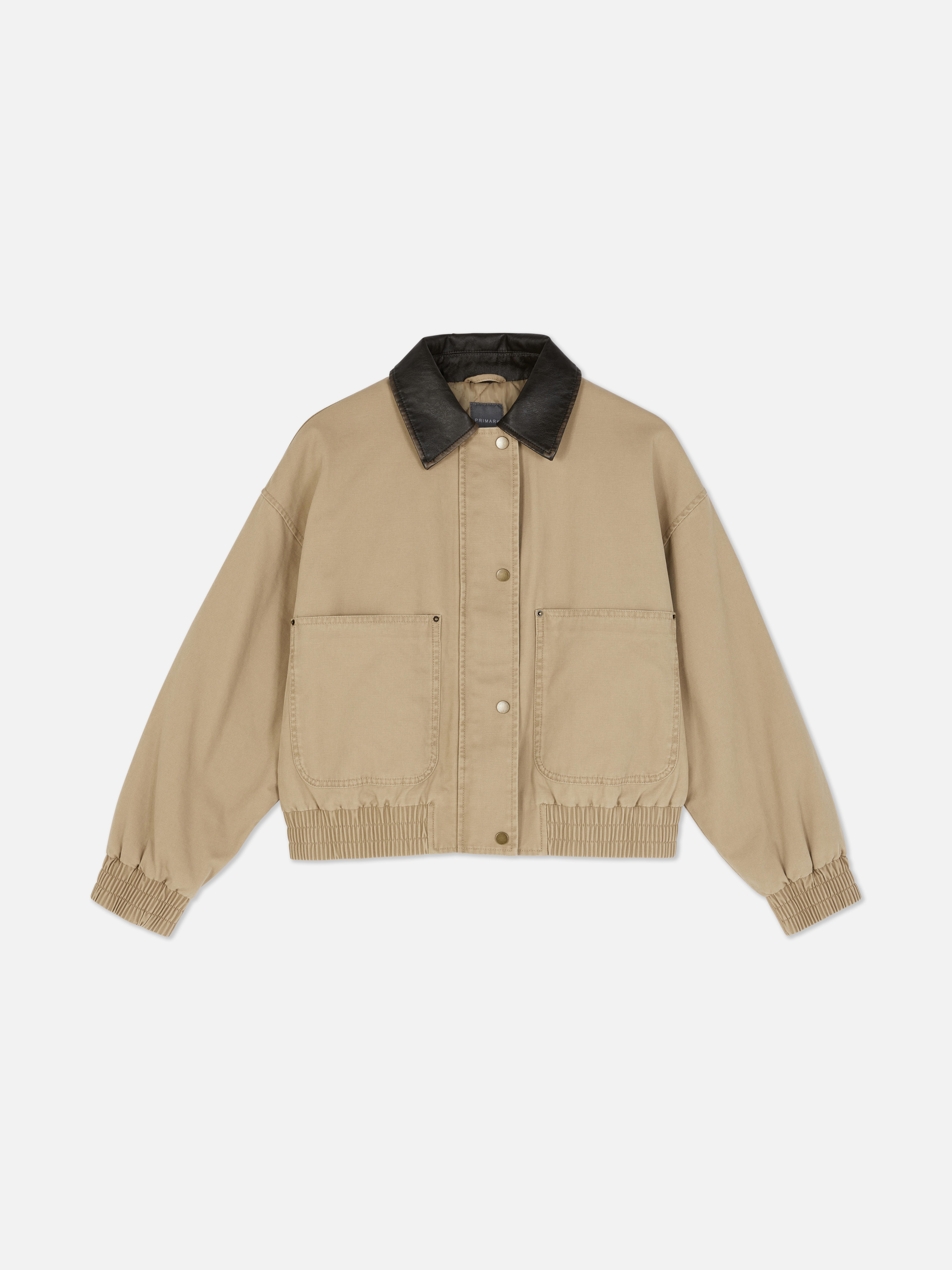 Canvasjacke mit Kunstlederkragen
