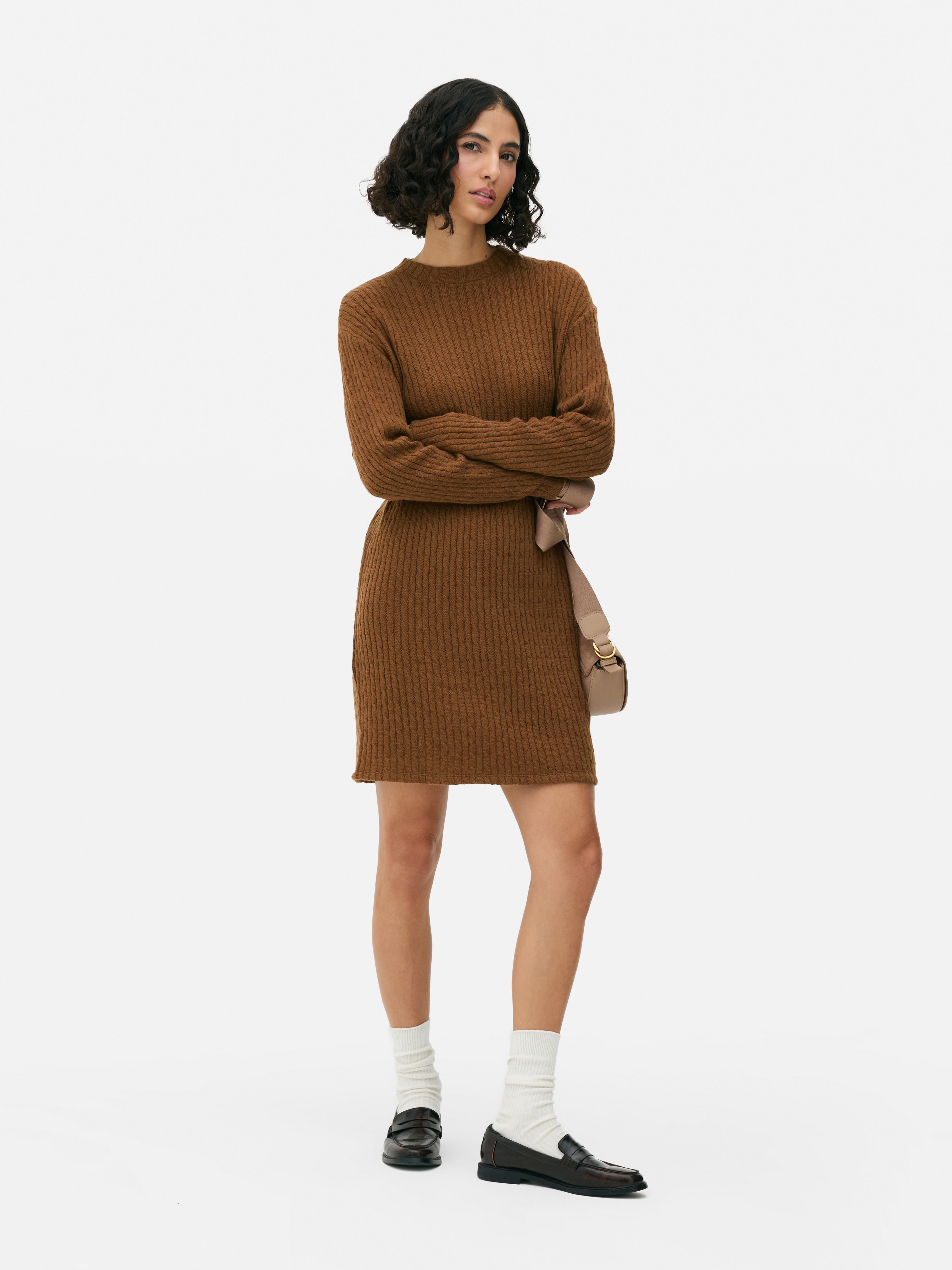 Womens Tan Cable Knit Jumper Dress Primark