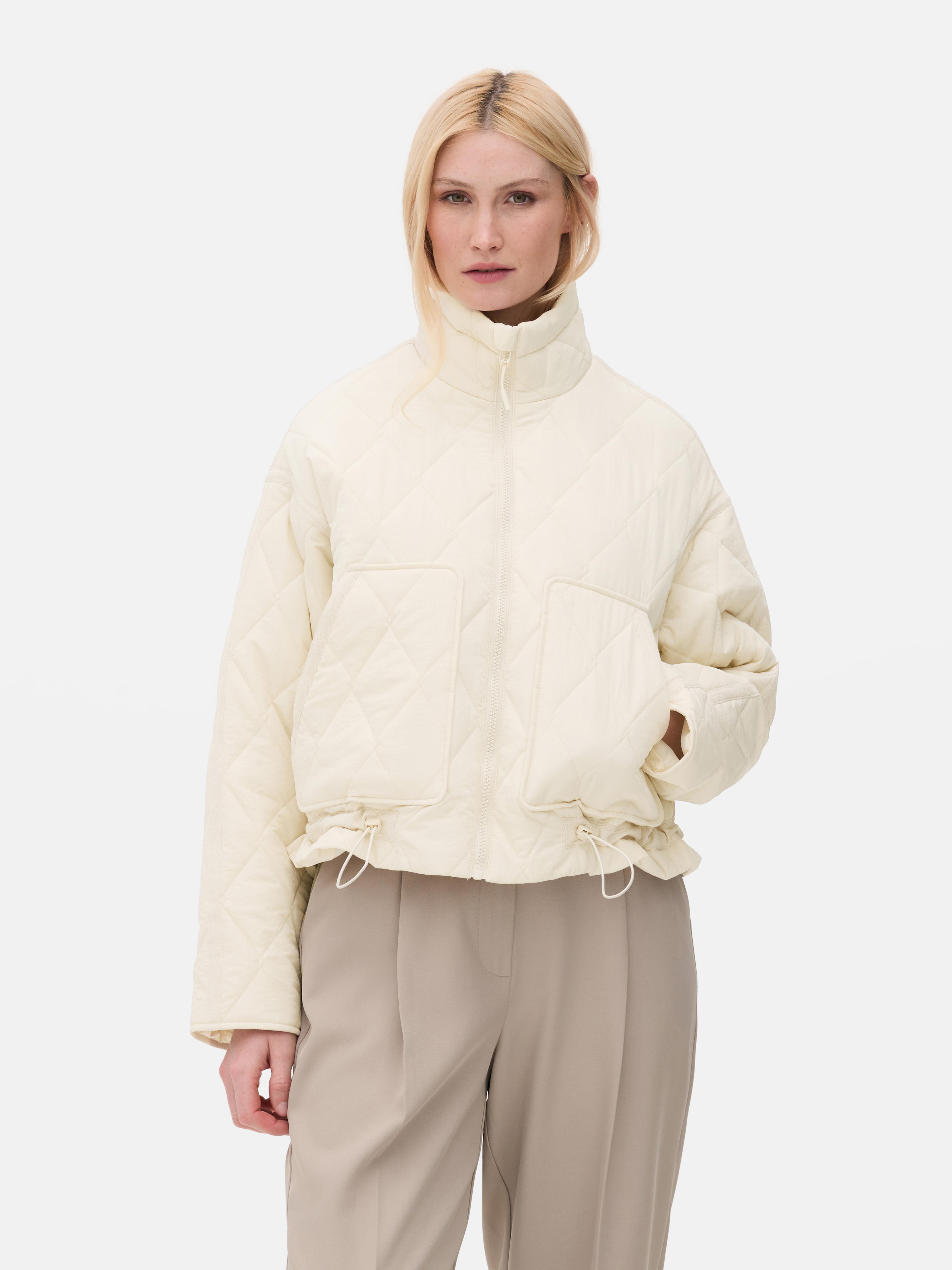 Women s Cream Quilted Funnel Neck Jacket Primark