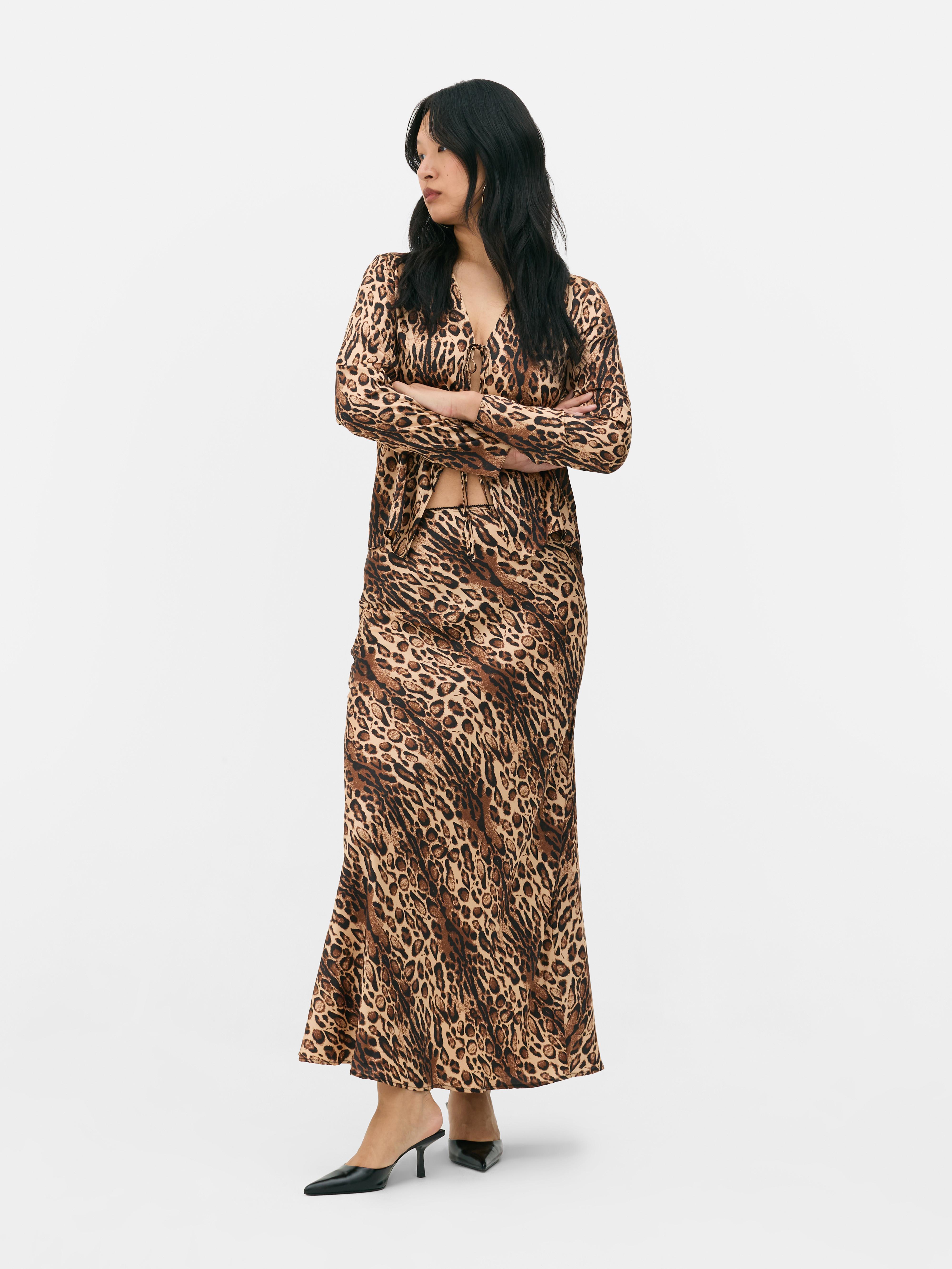 Women s Beige Square Neck Leopard Midi Dress Penneys