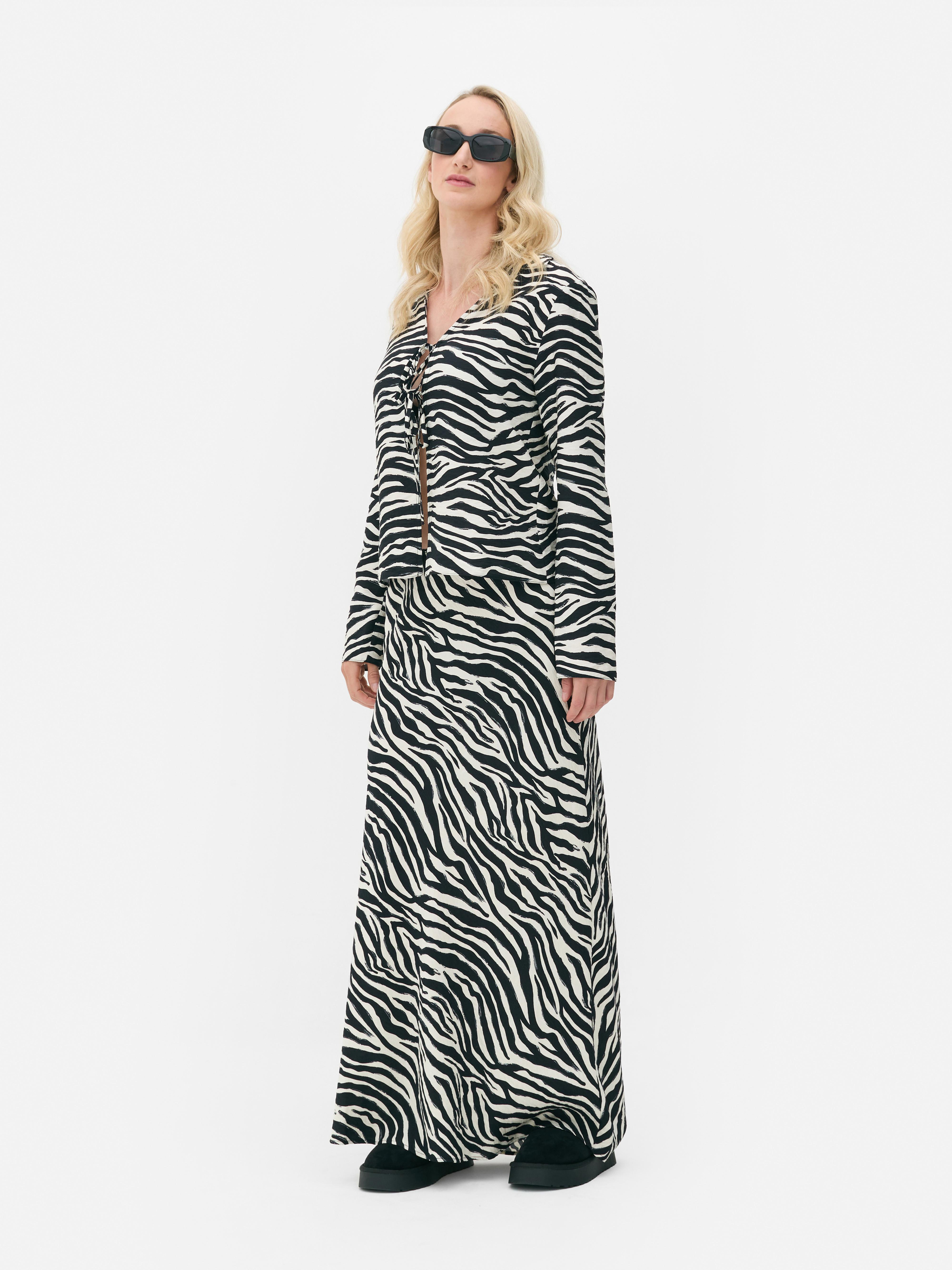 Womens Black White Co ord Zebra Print Maxi Skirt Primark