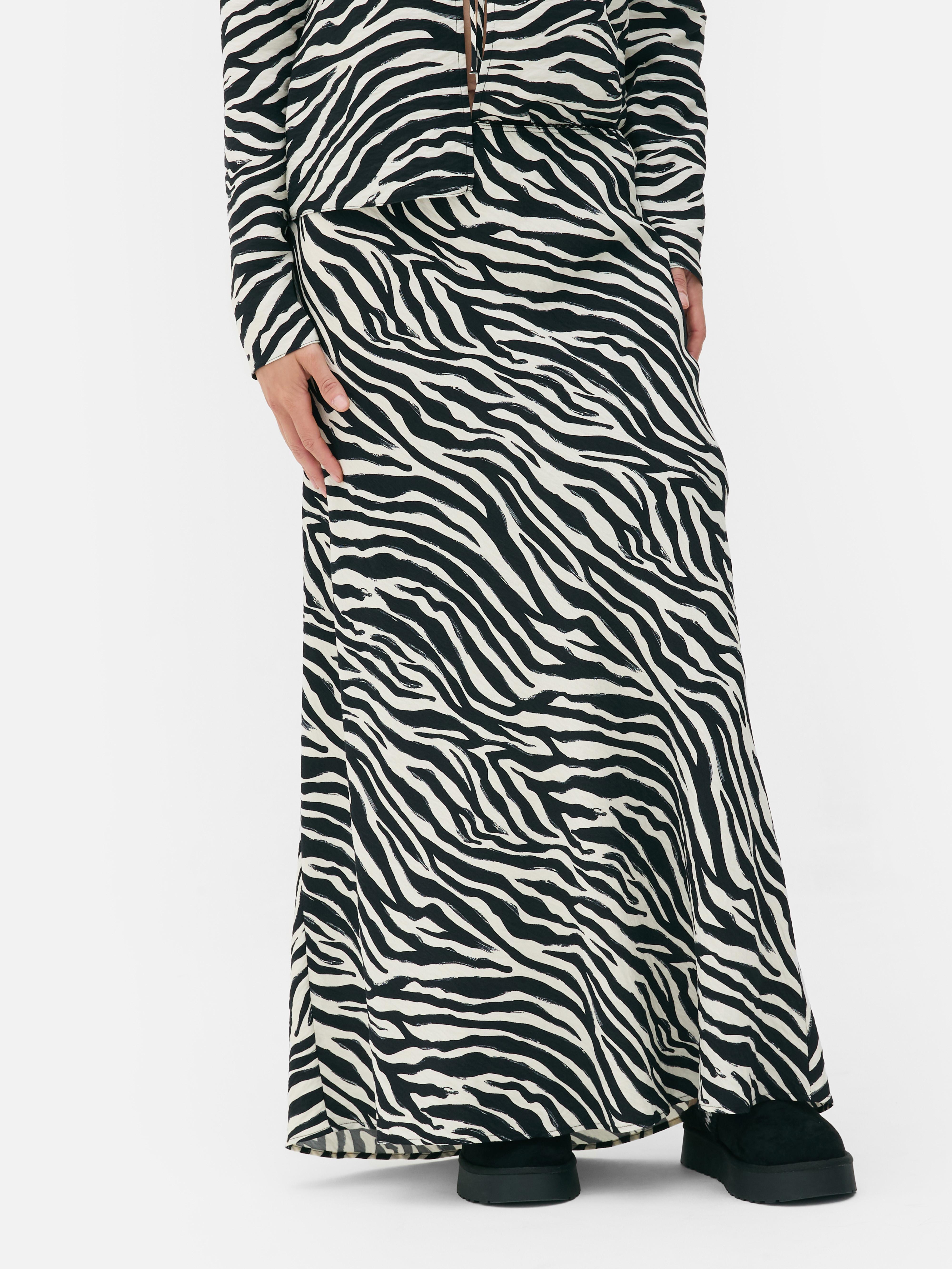 Womens Black White Co ord Zebra Print Maxi Skirt Primark