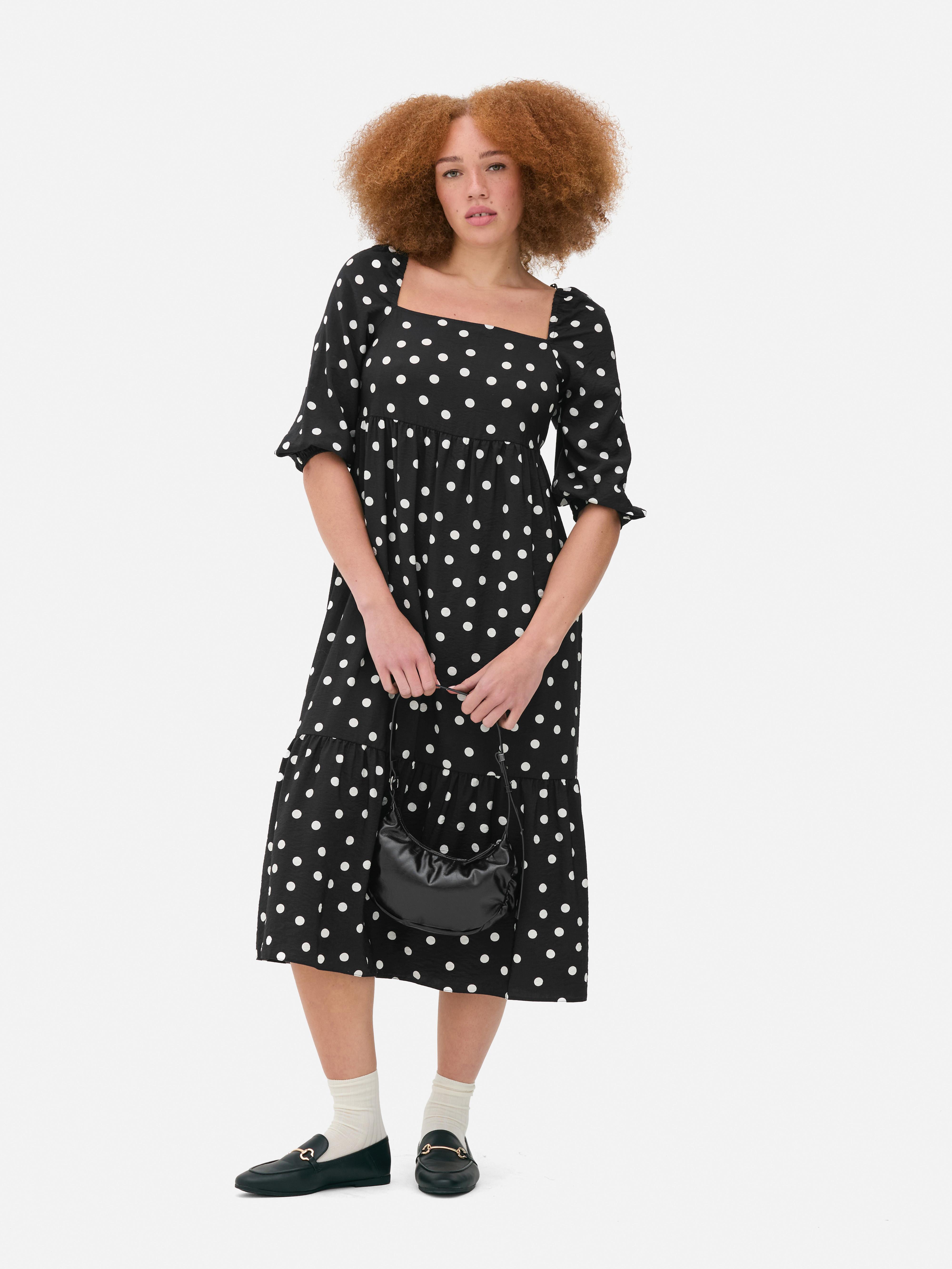 Black and white polka dot midi dress hotsell