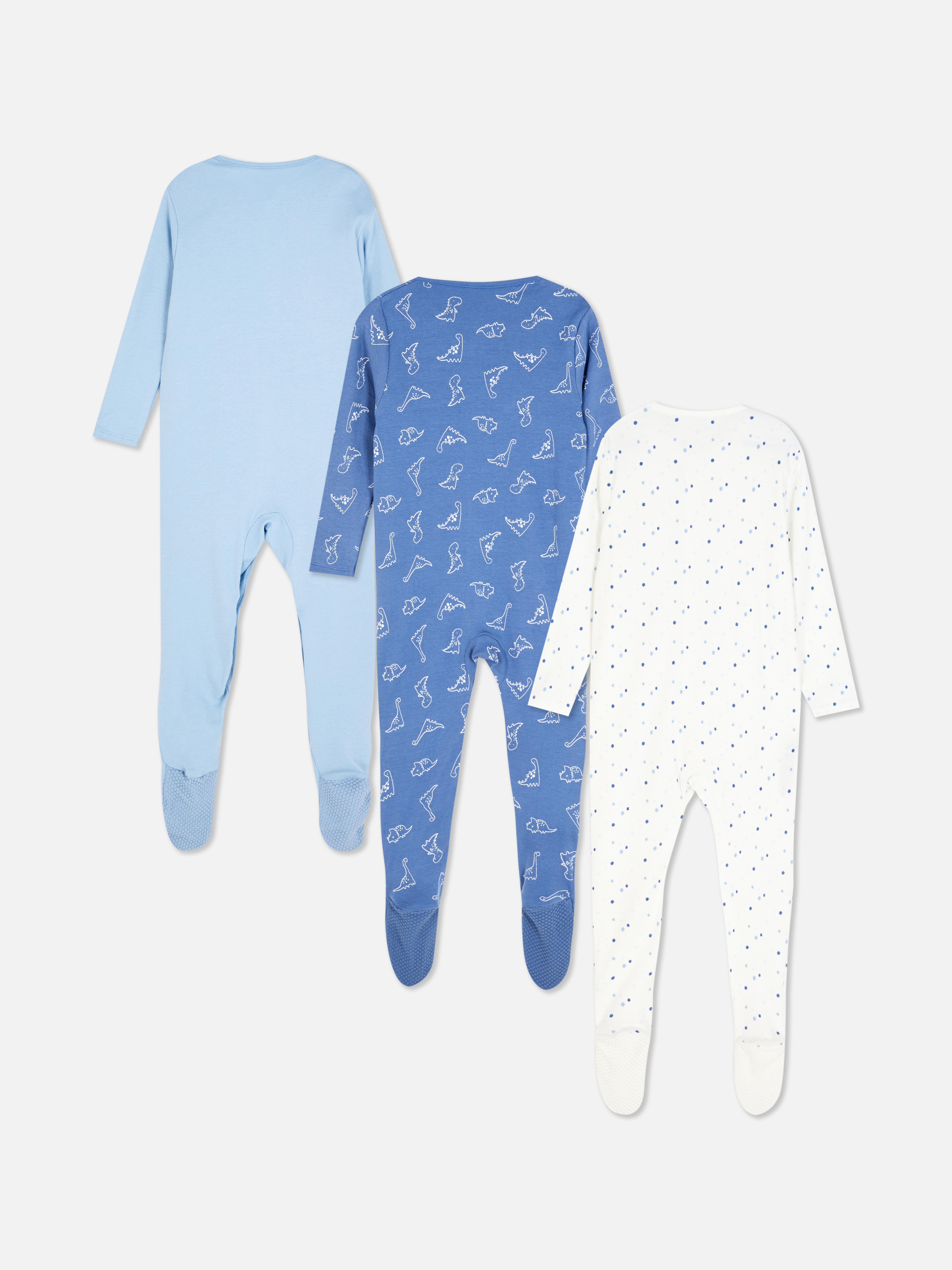 3pk Long Sleeve Dinosaur Sleepsuits