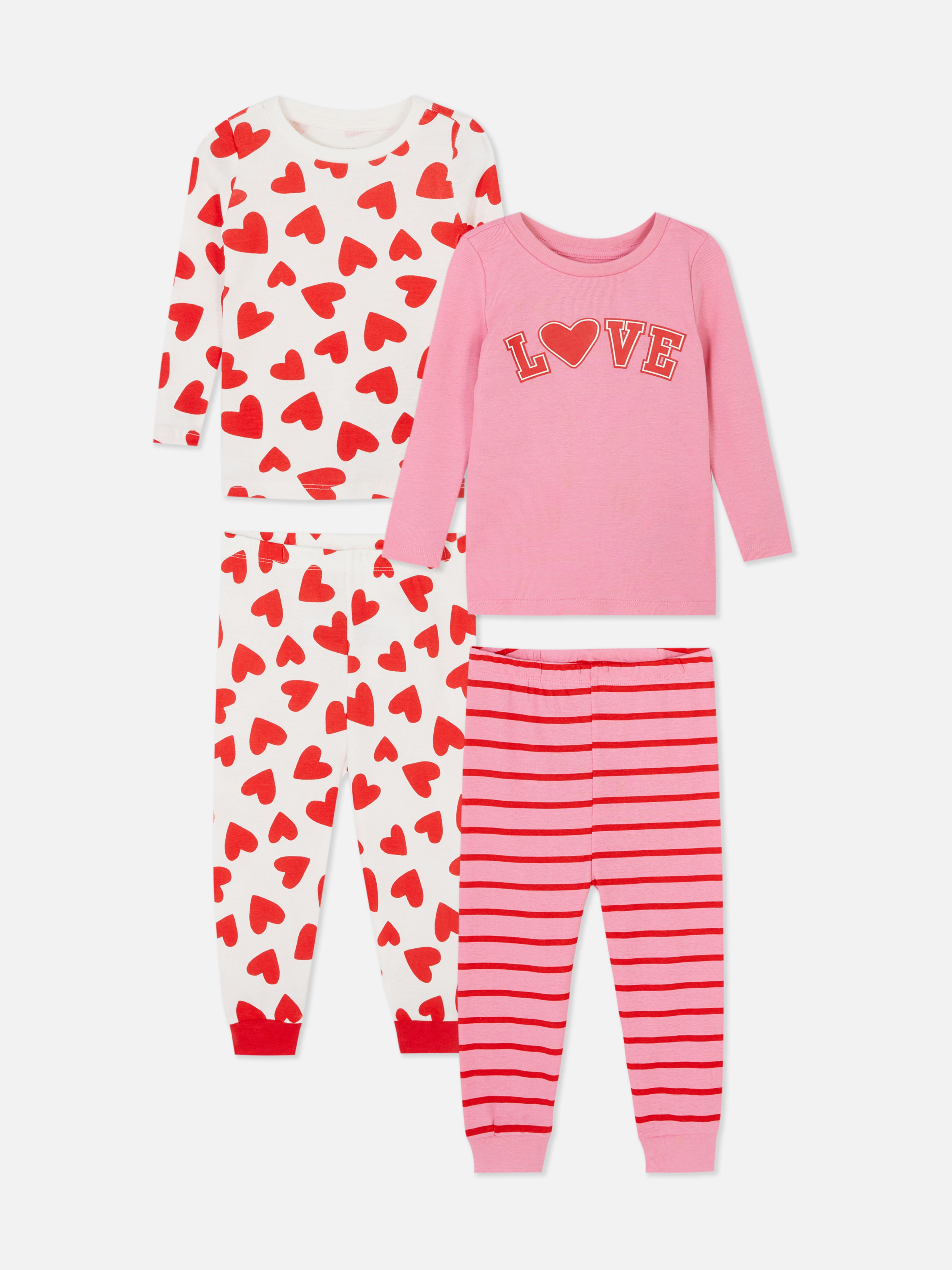 2-Pack Long Sleeve Love Heart Pajamas