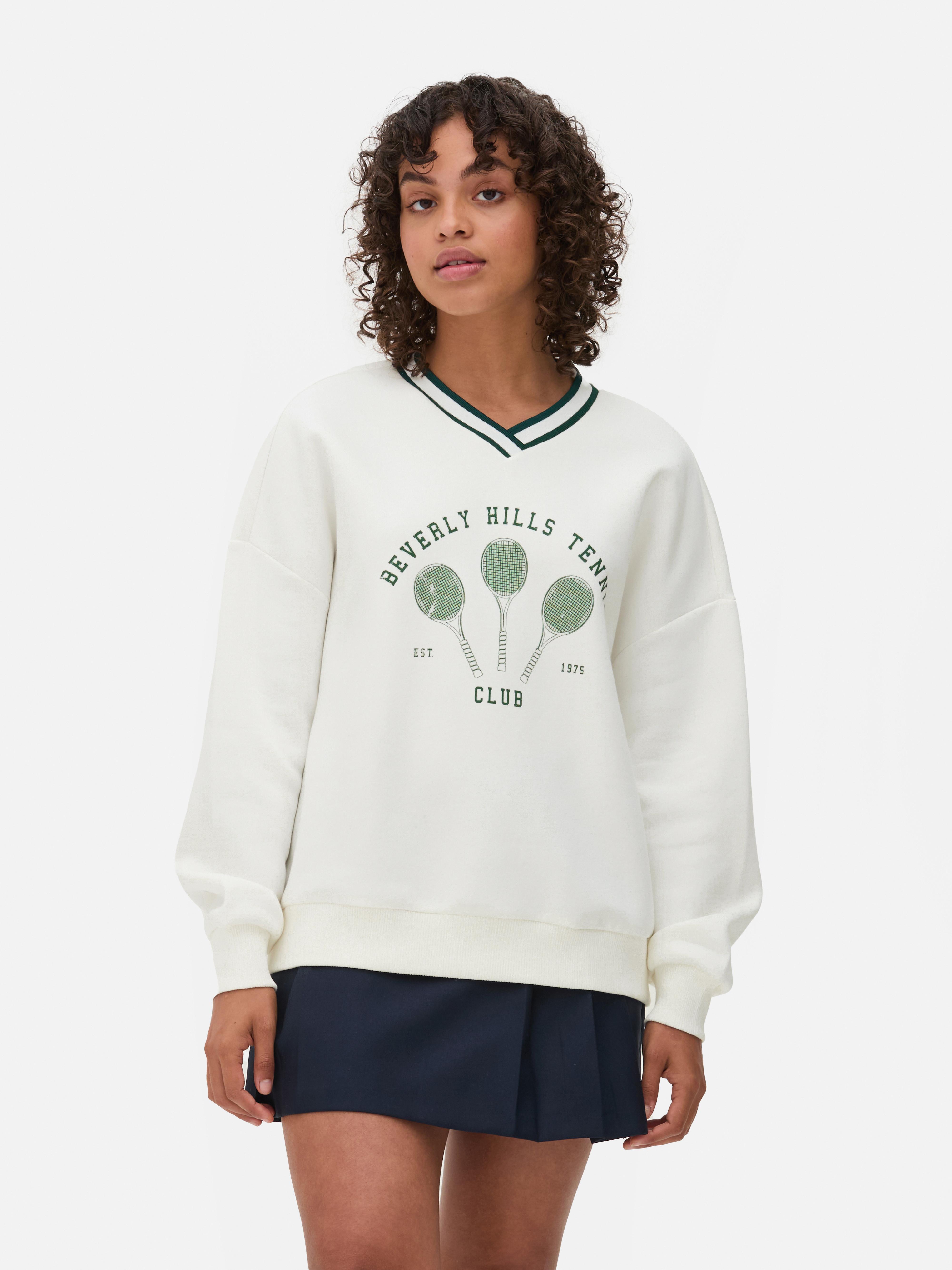 Women's White Tennis V-Neck Sweatshirt | Penneys