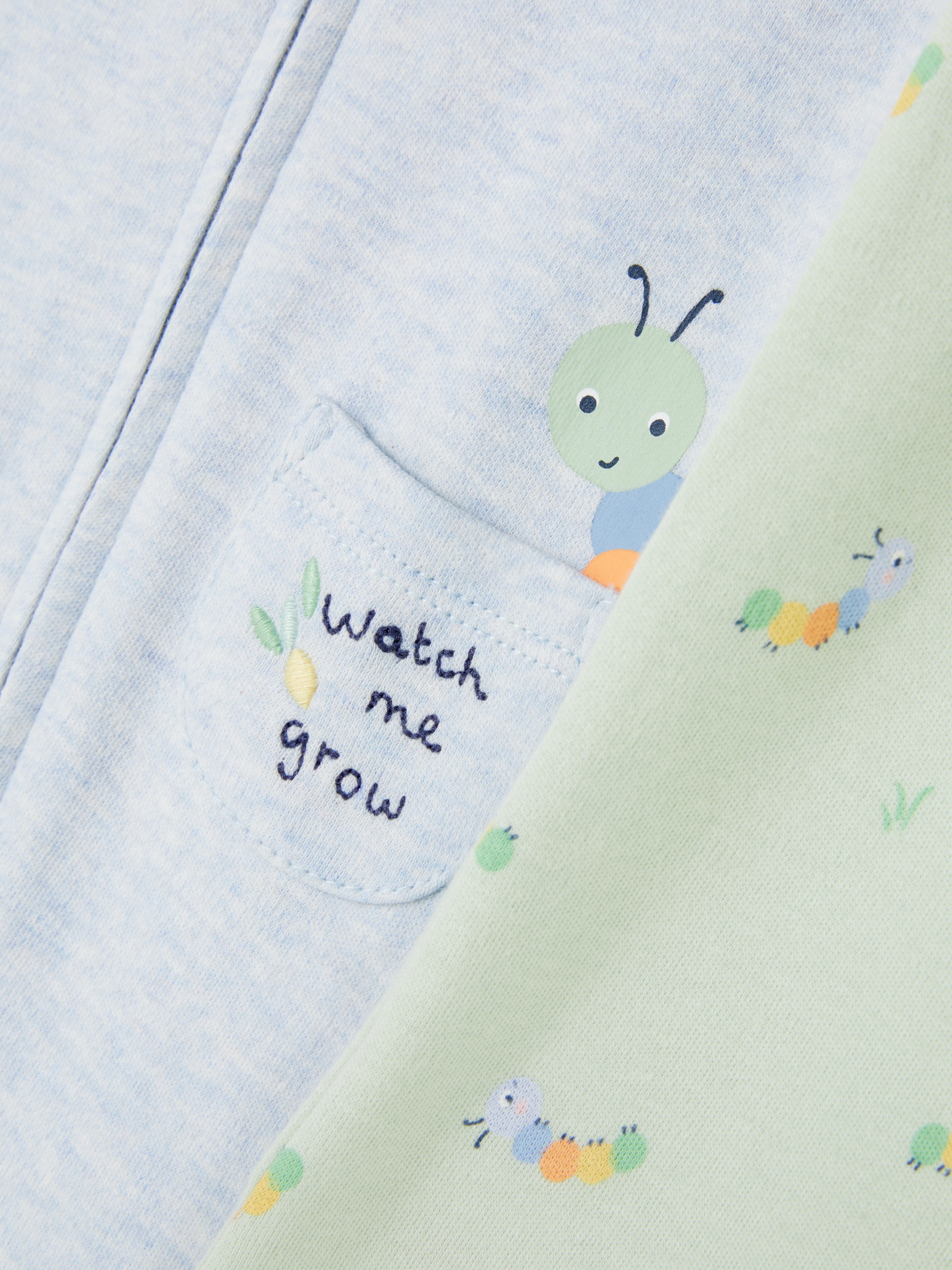 2pk Watch Me Grow Zip Rompers