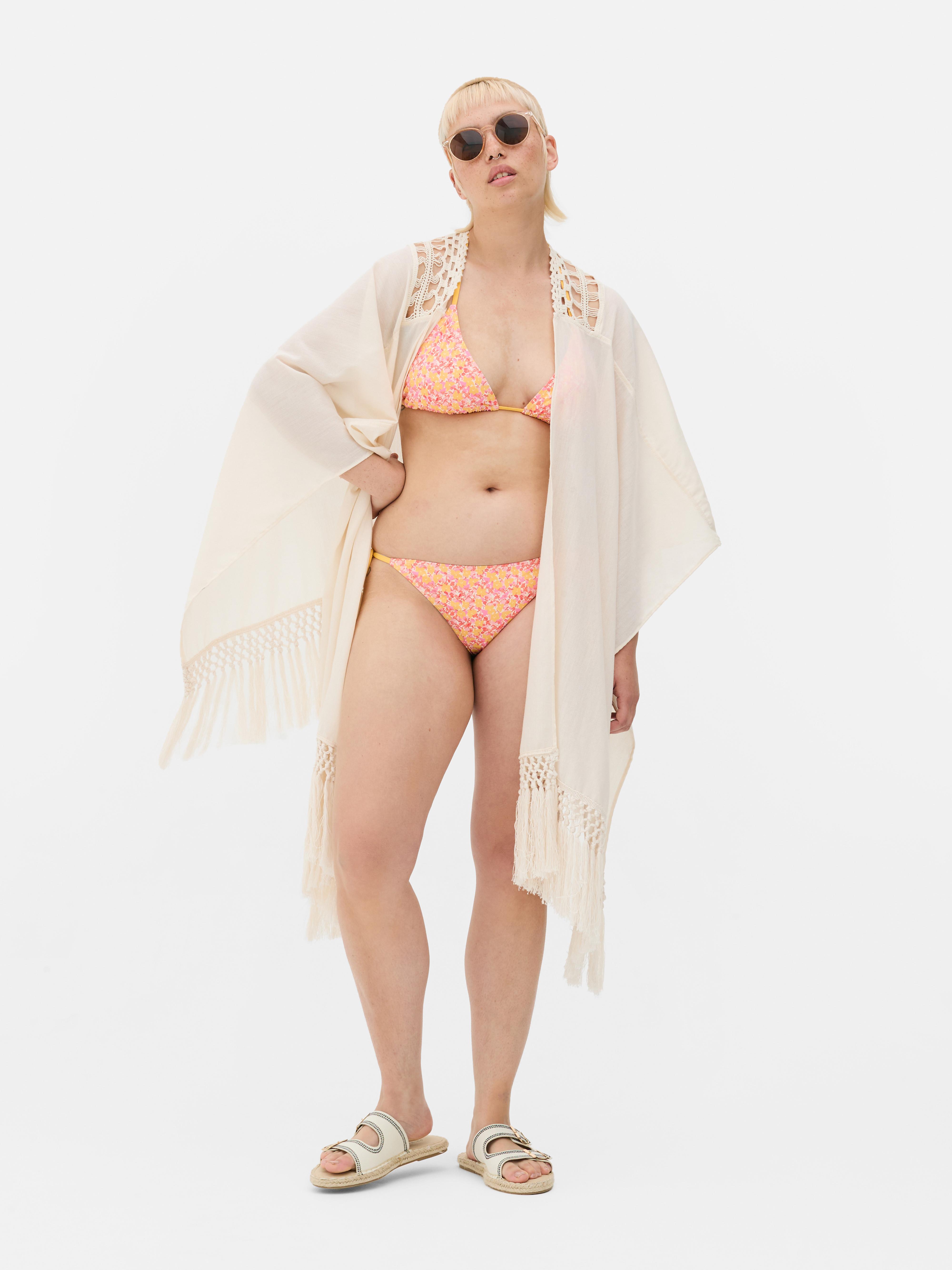 Printed Triangle Bikini Top Peach