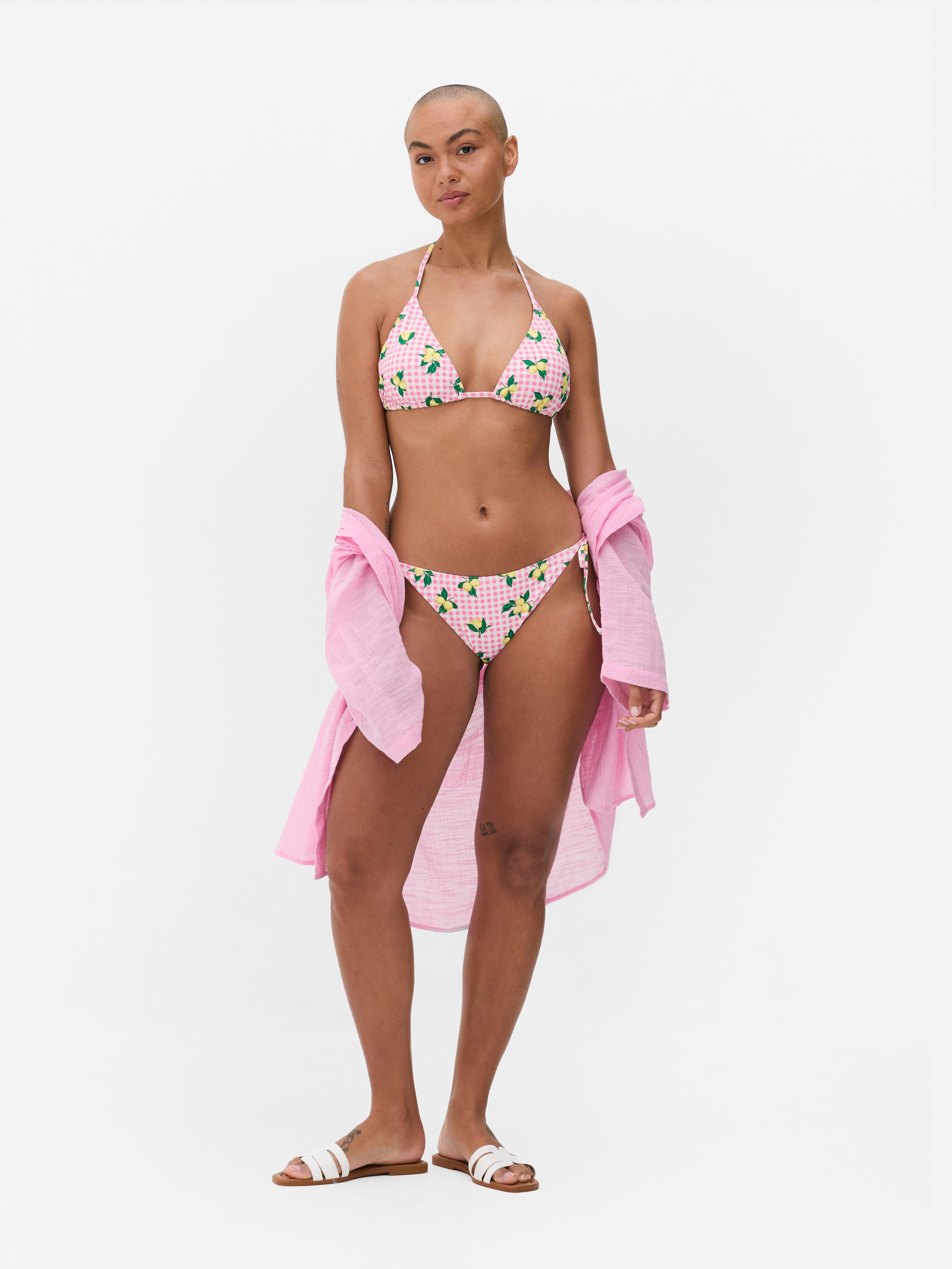 Printed Triangle Bikini Top Light Pink