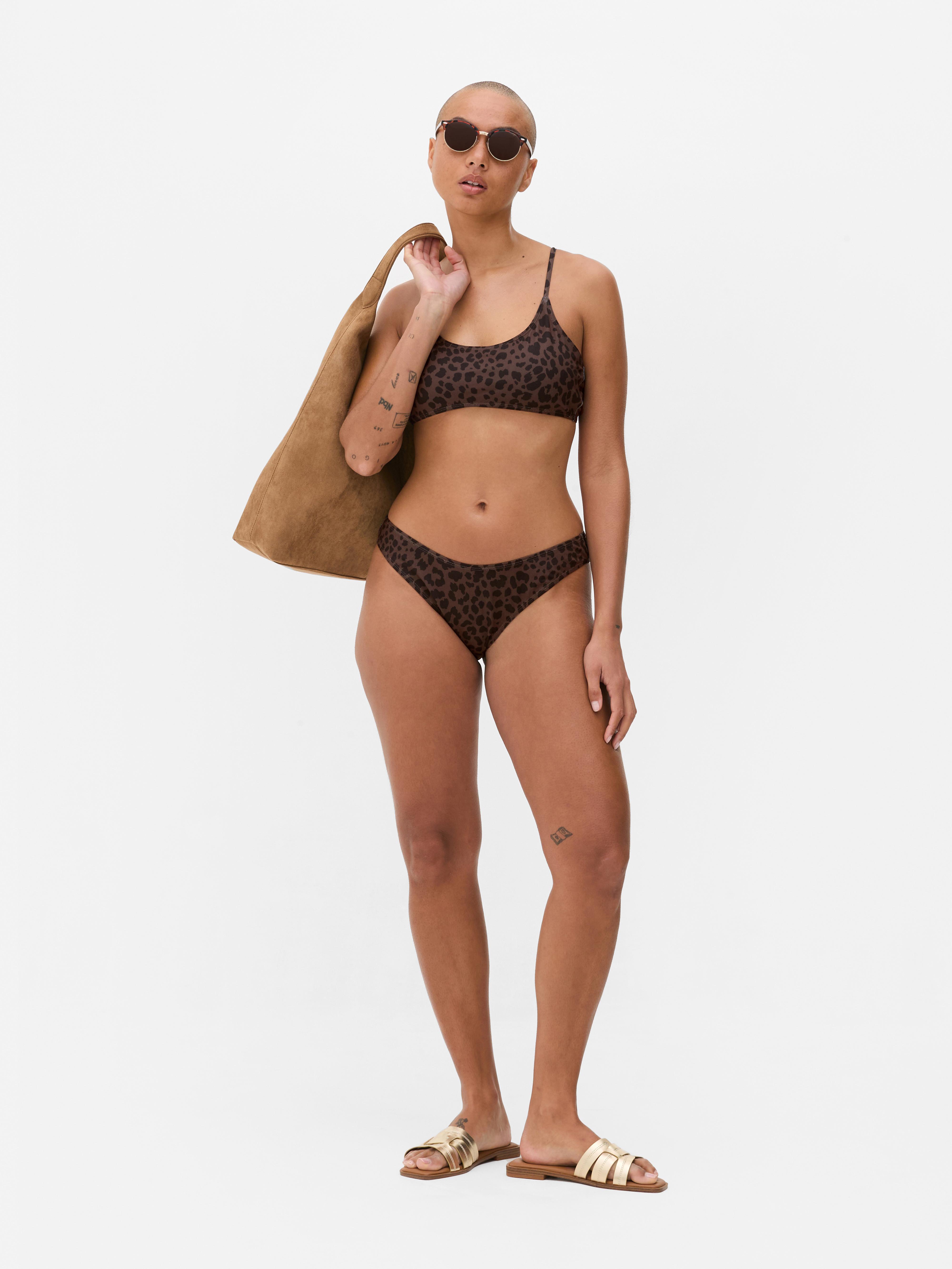 Top bikini bralette con stampa ondulata Marrone scuro