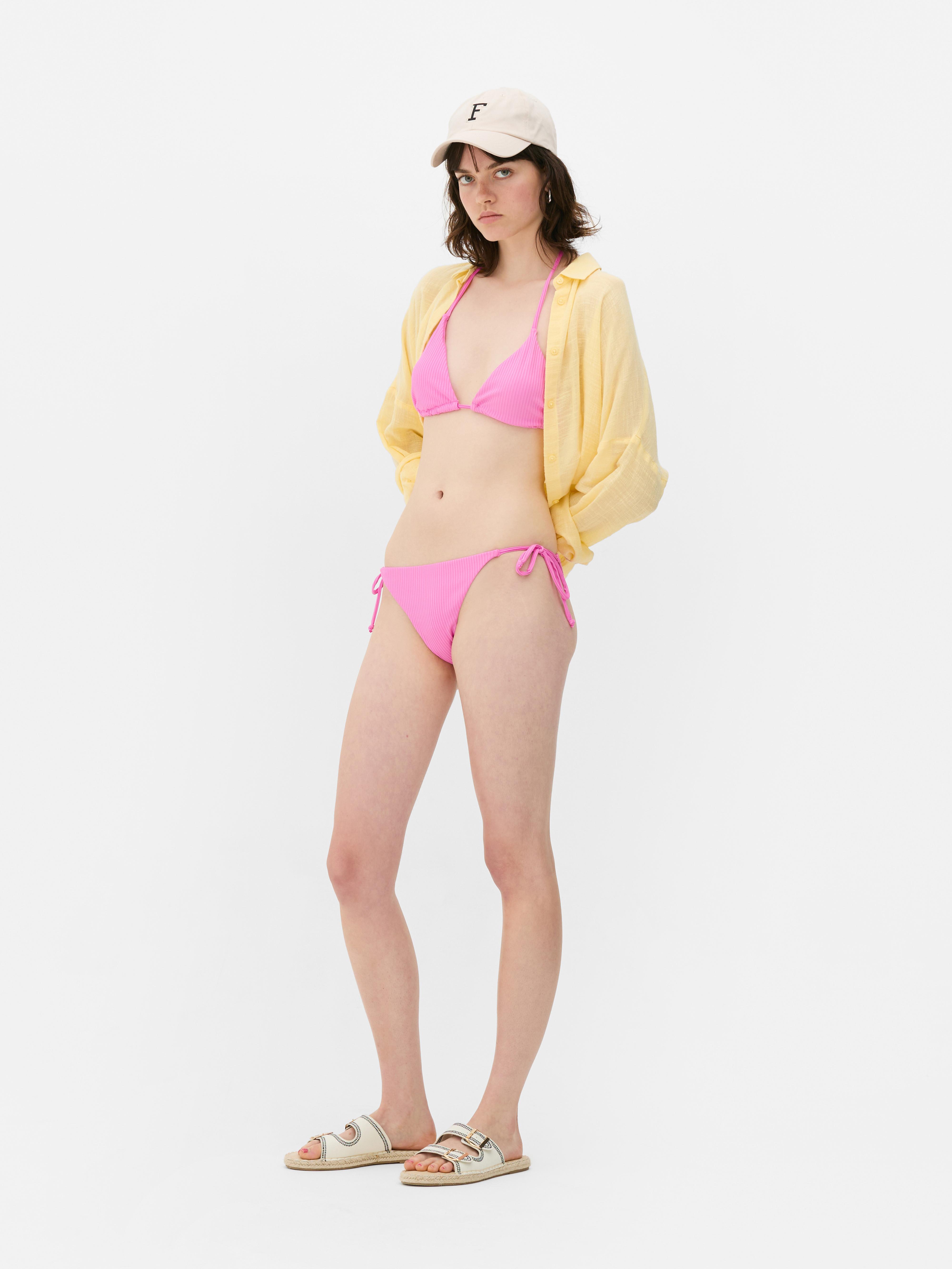 Ribbed Triangle Bikini Top Pink