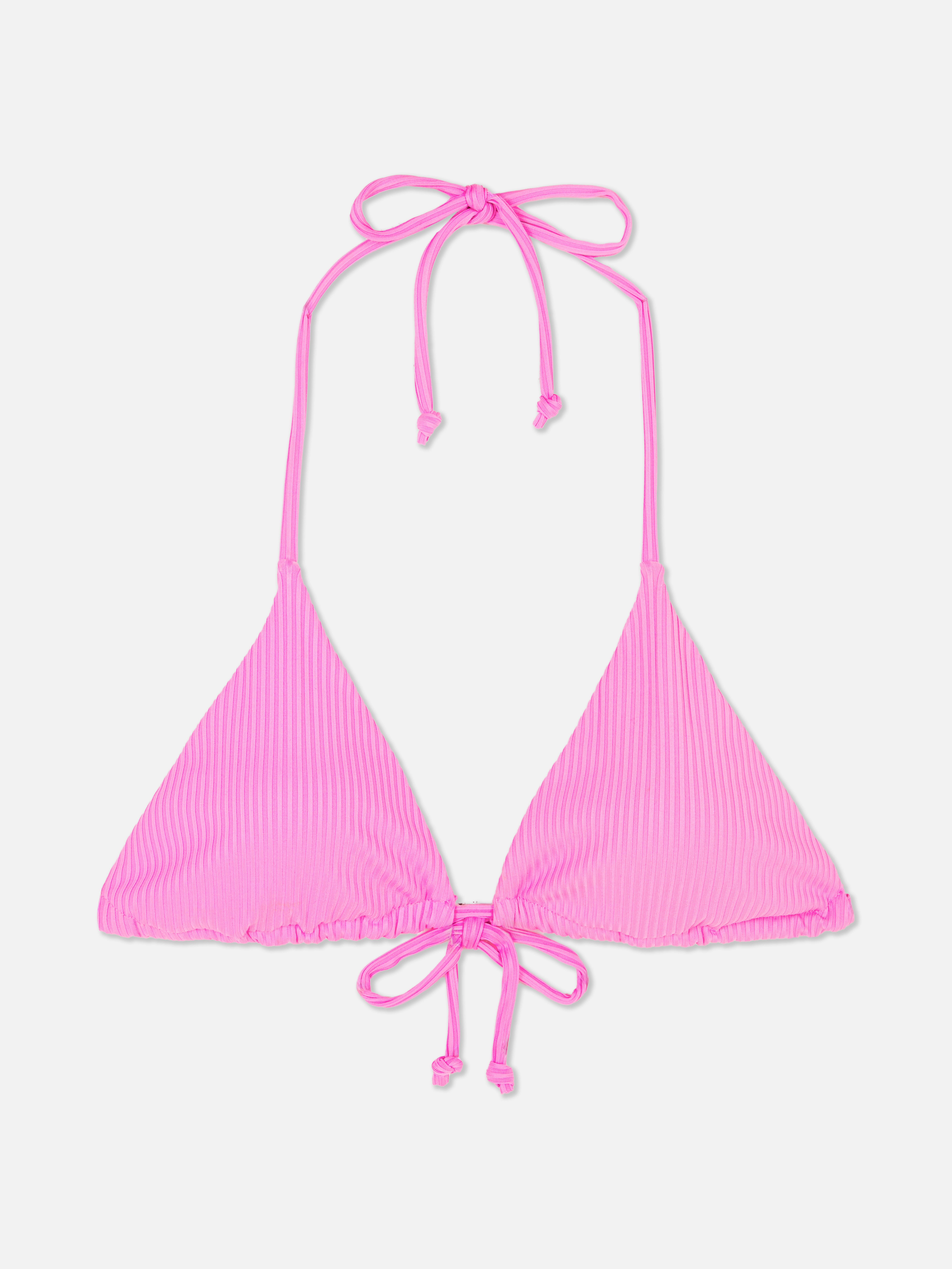 Ribbed Triangle Bikini Top Pink