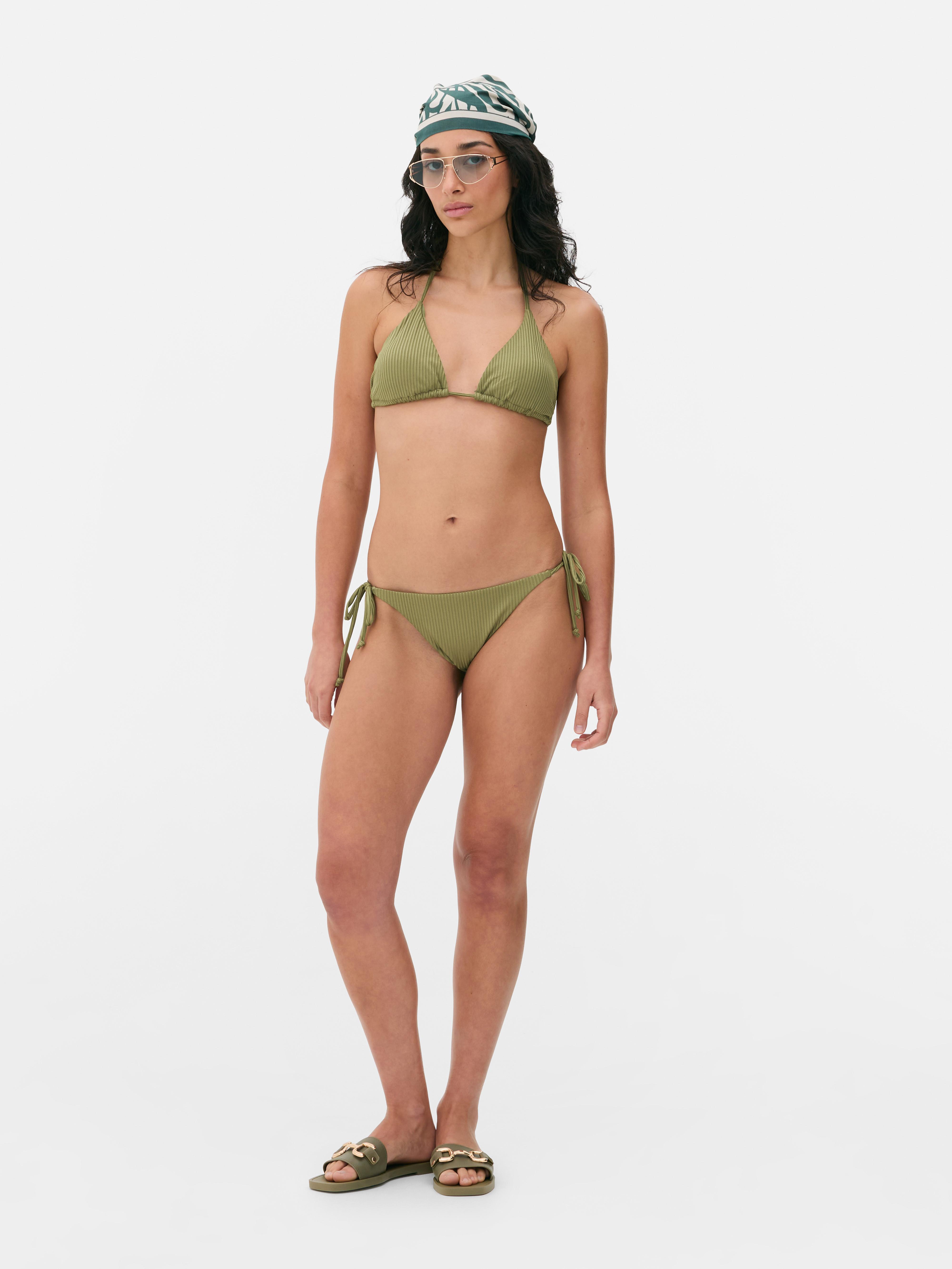 Ribbed Triangle Bikini Top Khaki