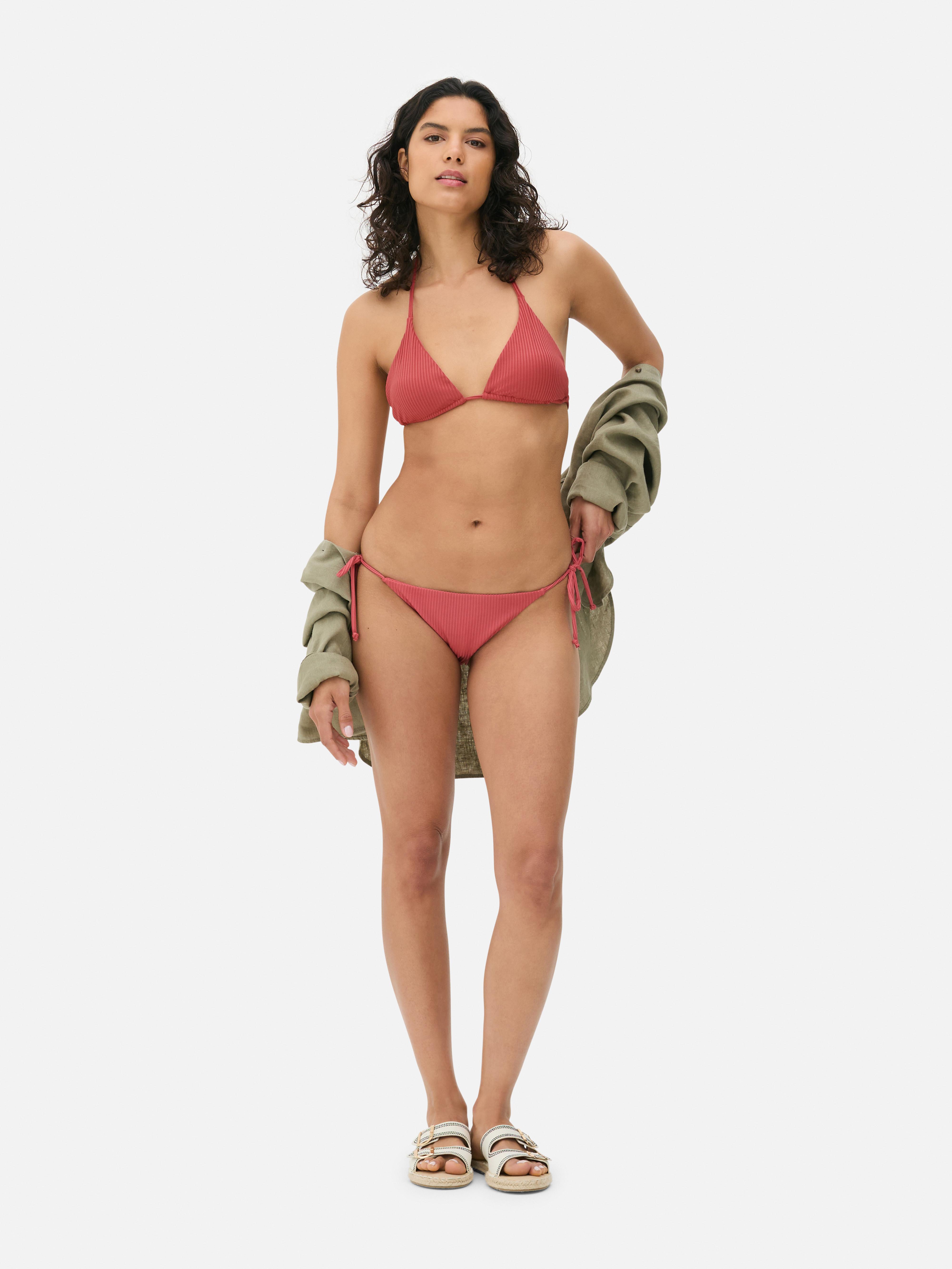 Ribbed Triangle Bikini Bottoms Blush