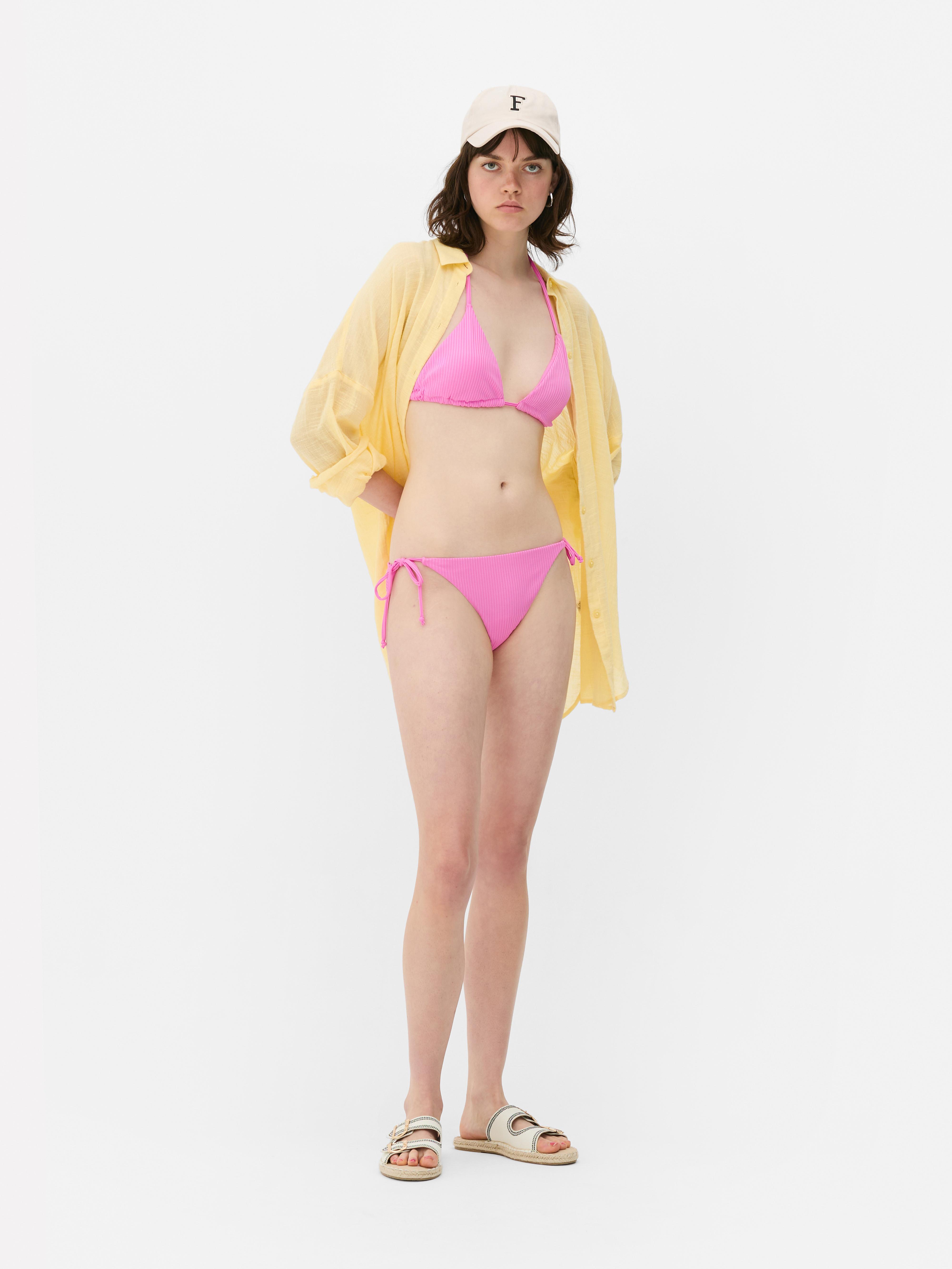 Ribbed Triangle Bikini Bottoms Pink