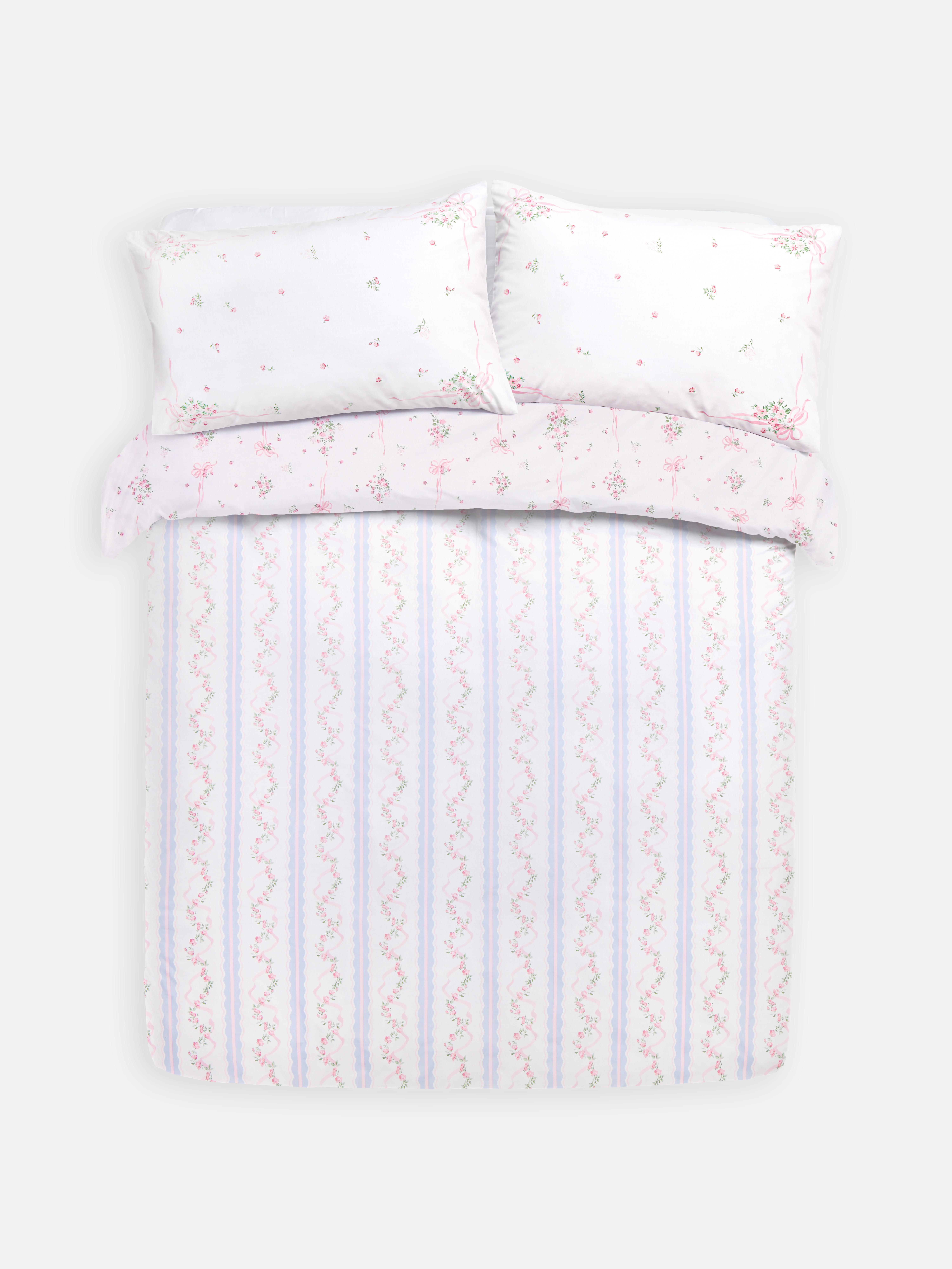 Reversible Floral Ribbon Double Duvet Cover Set