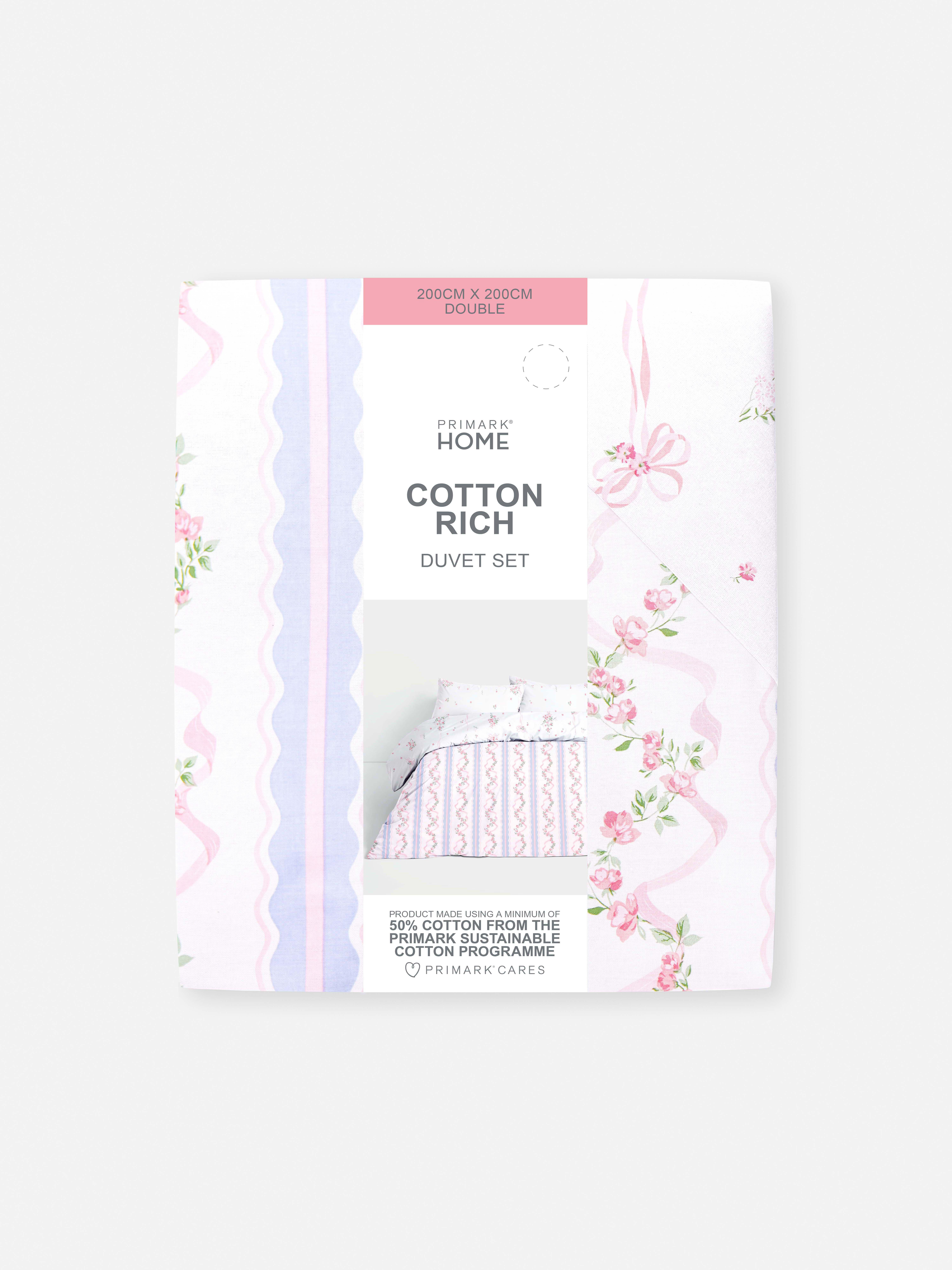 Reversible Floral Ribbon Double Duvet Cover Set