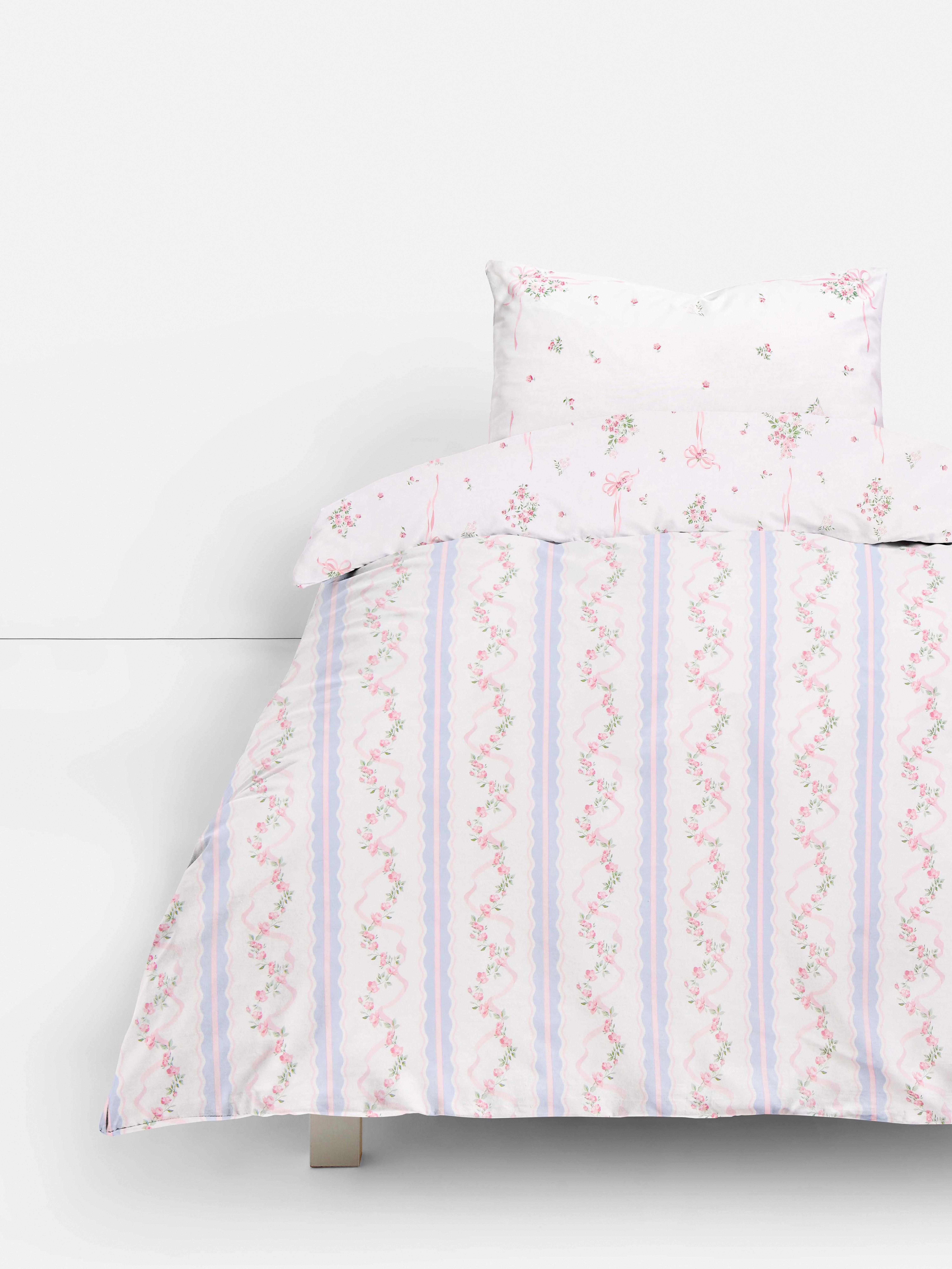 Ditsy Ribbon Stripe Single Duvet Cover Set