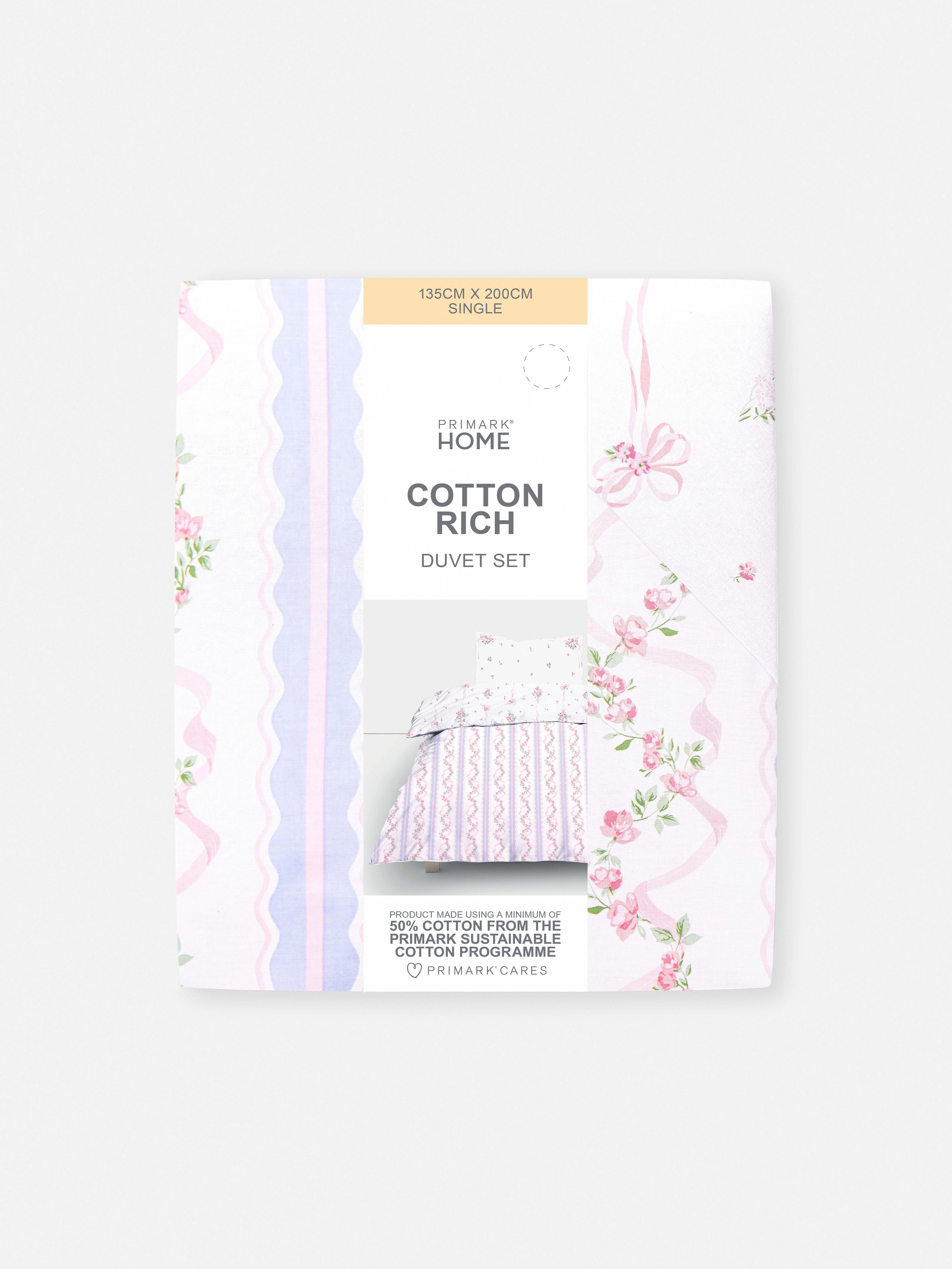 Ditsy Ribbon Stripe Single Duvet Cover Set