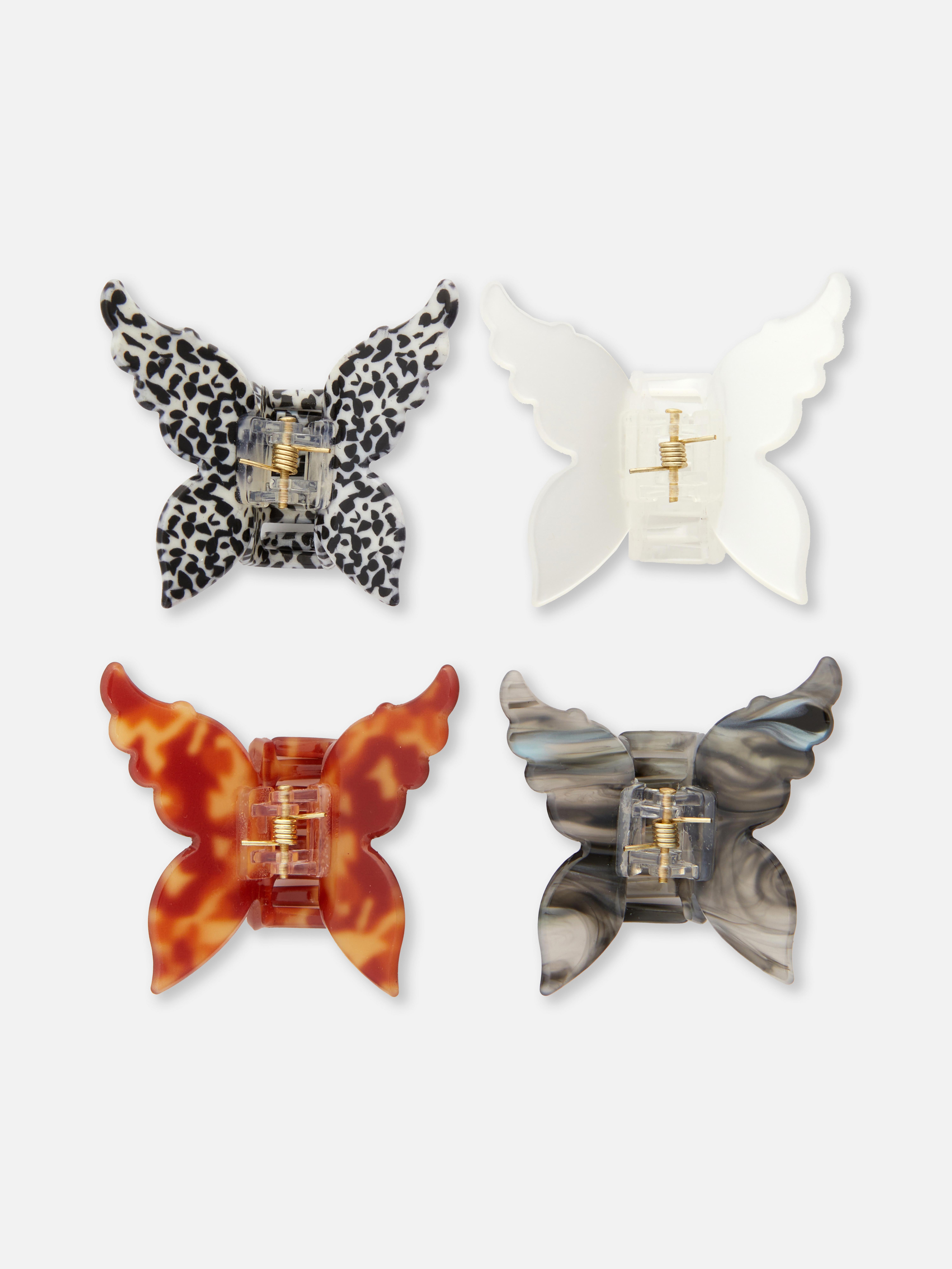 Vlindervormige haarklemmen van hars, set van 4