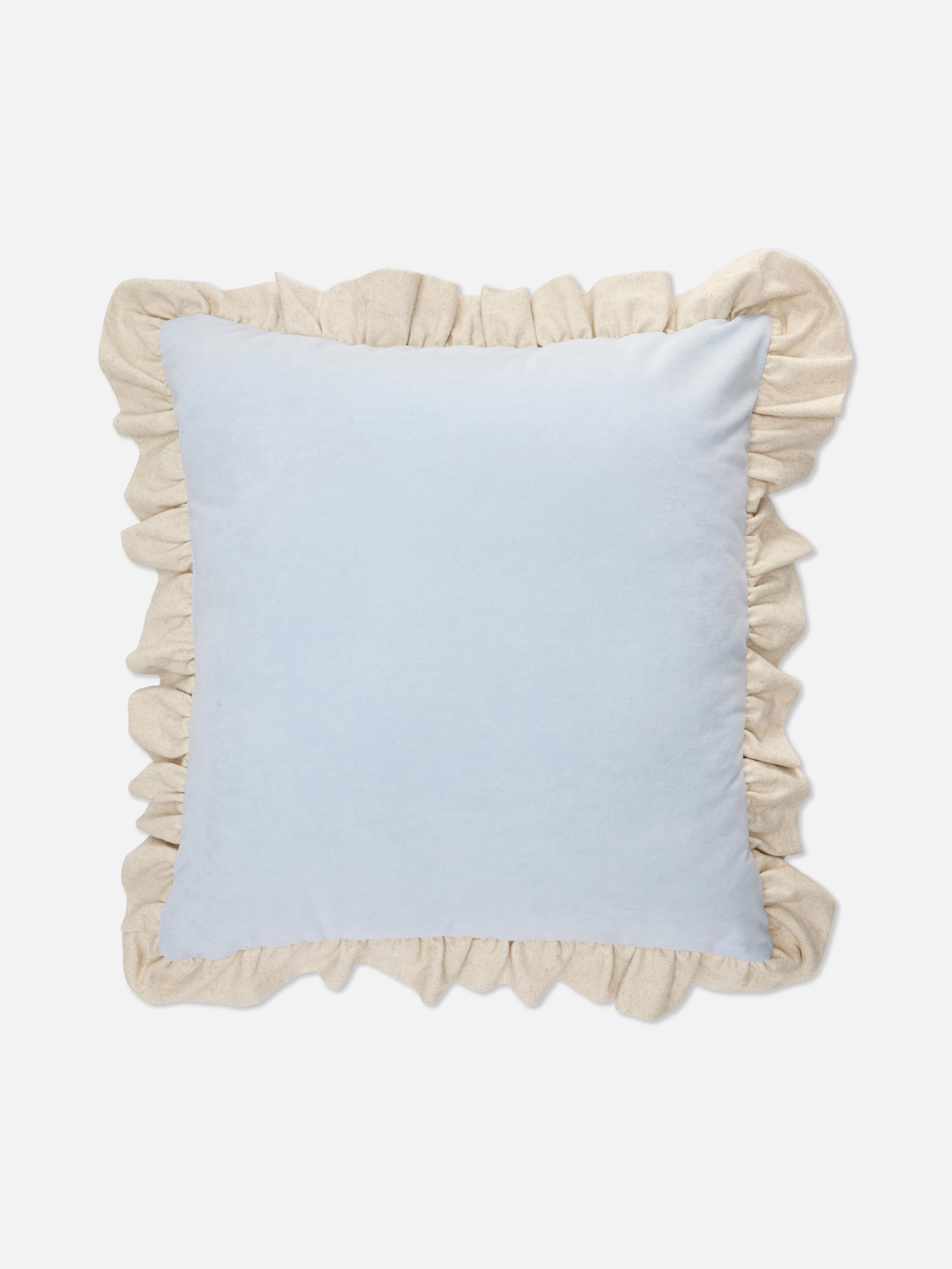 Velvet Square Cushion with Frilled Edges