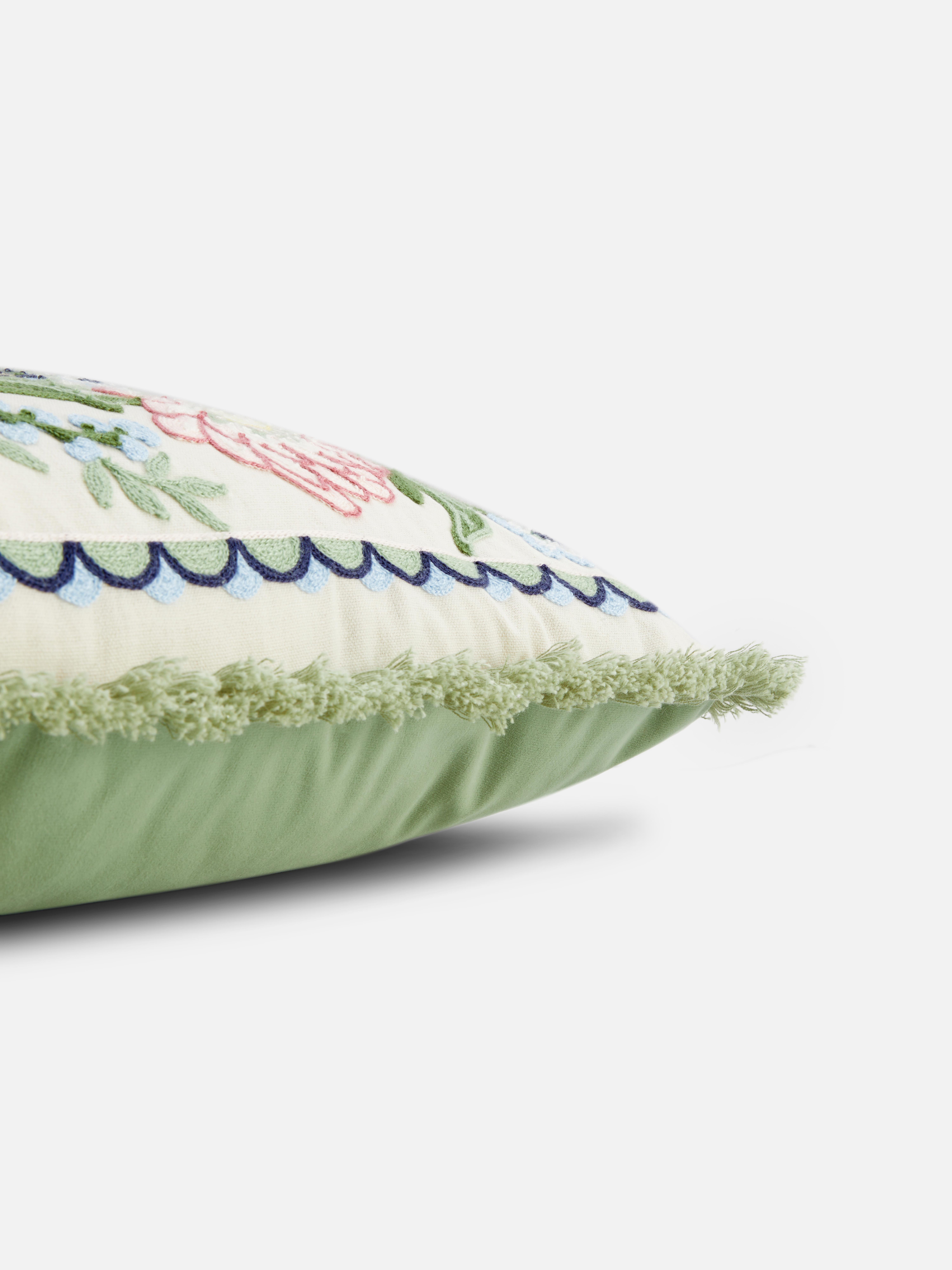 Embroidered Floral Square Cushion