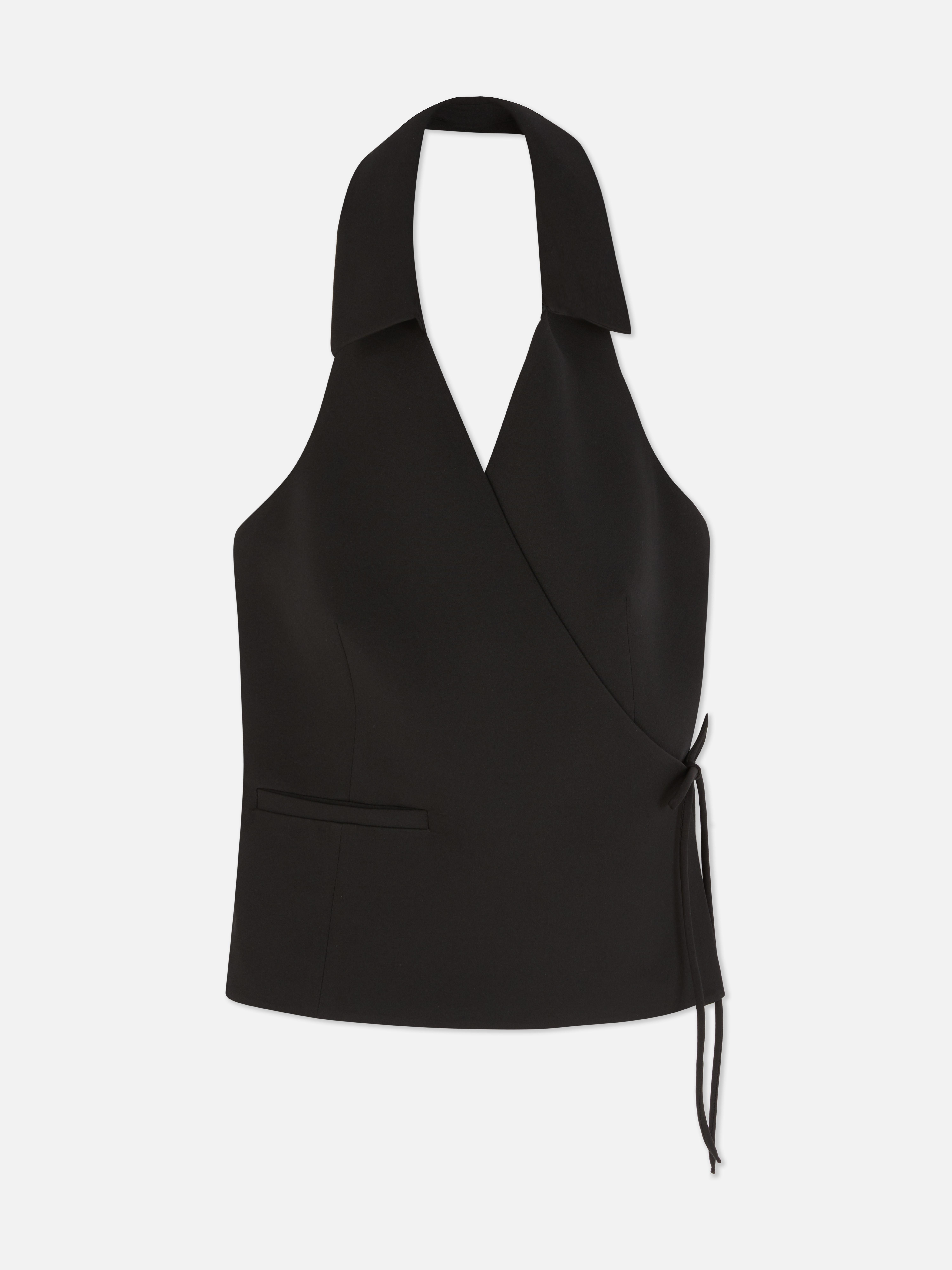 Womens Black Halterneck Tuxedo Top Primark