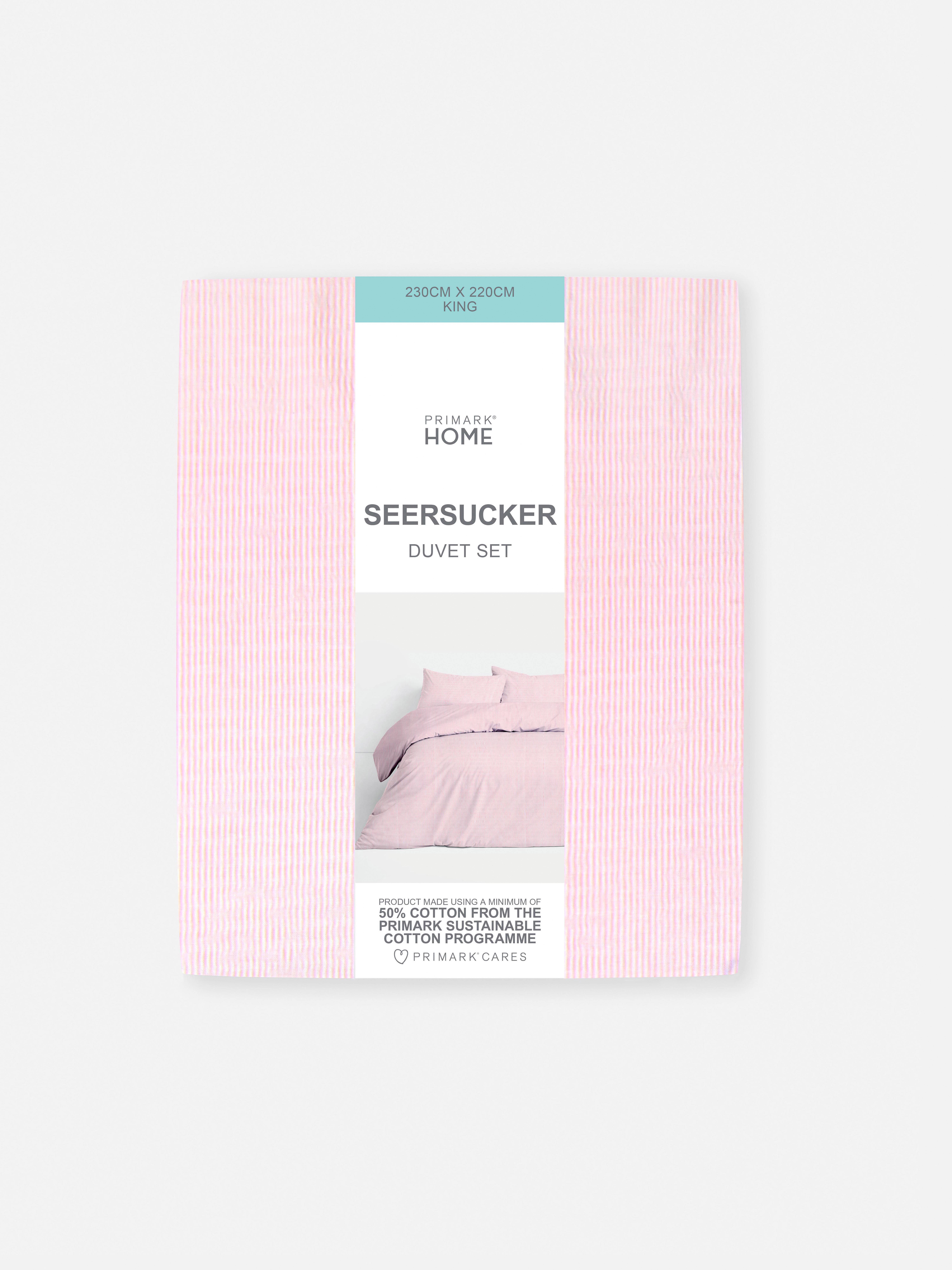 Gestreiftes Bettwäscheset aus Seersucker, Kingsize