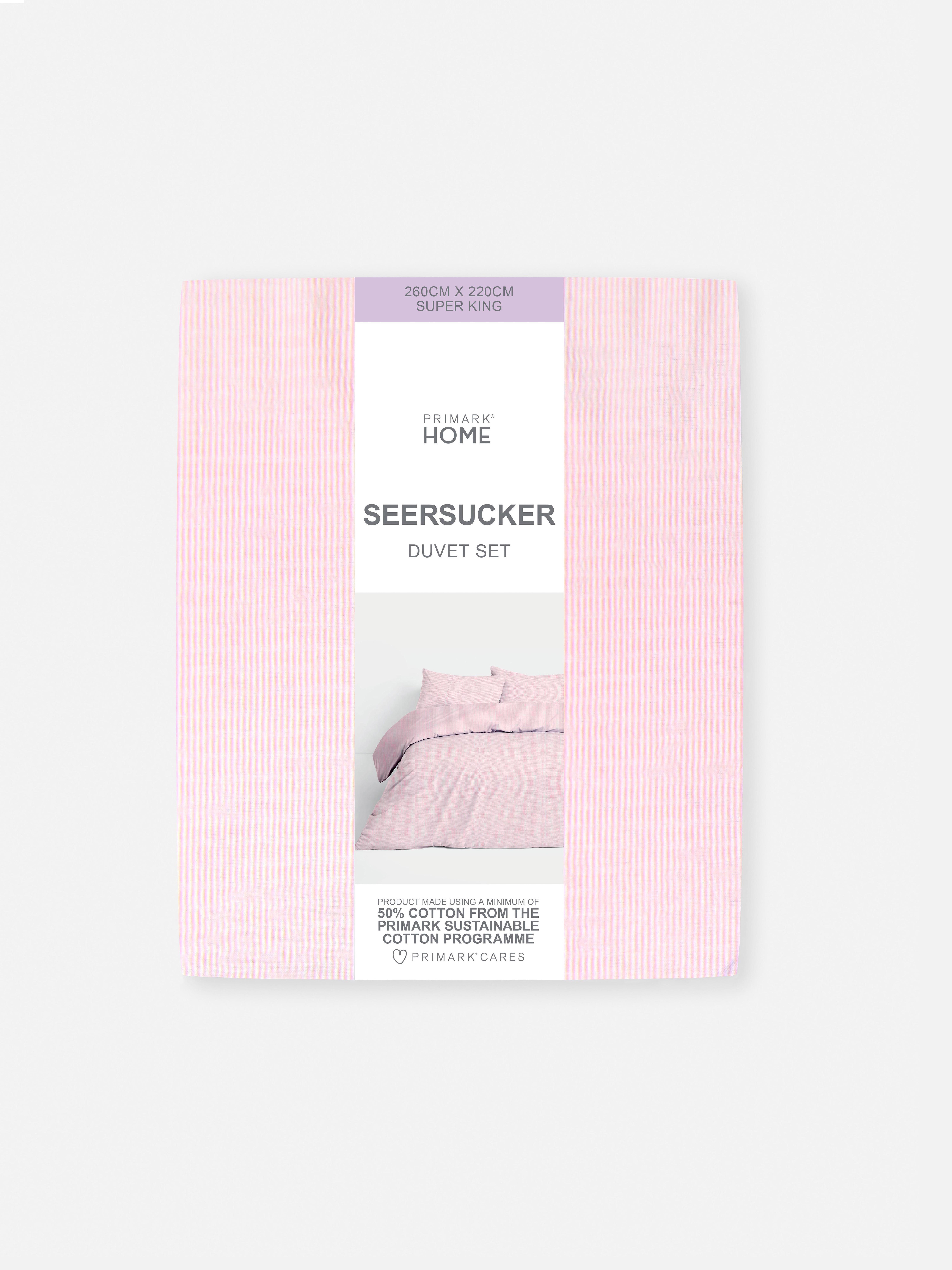 Gestreiftes Bettwäscheset aus Seersucker, Super-Kingsize