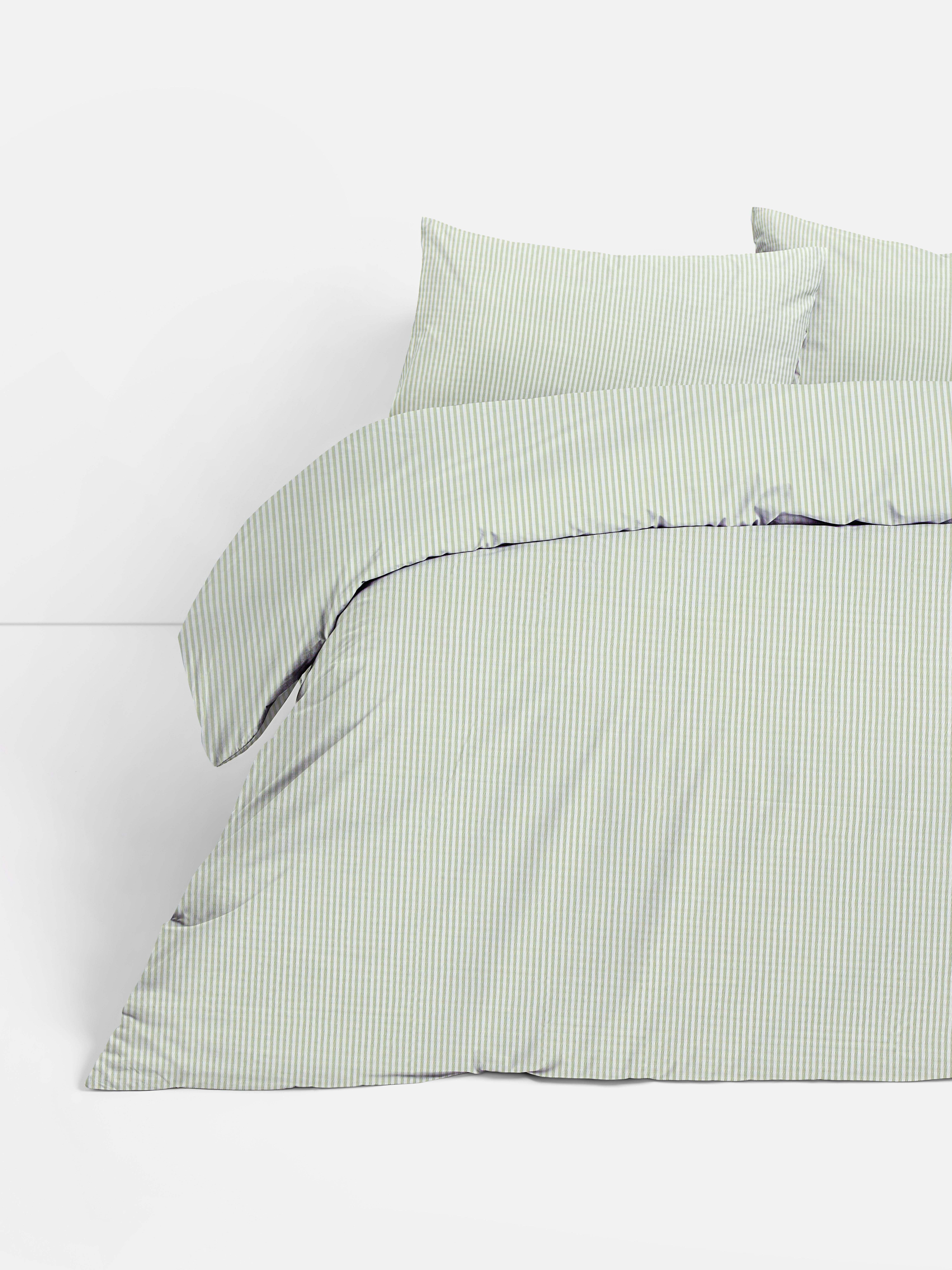 Gestreiftes Bettwäscheset aus Seersucker, Super-Kingsize Grün