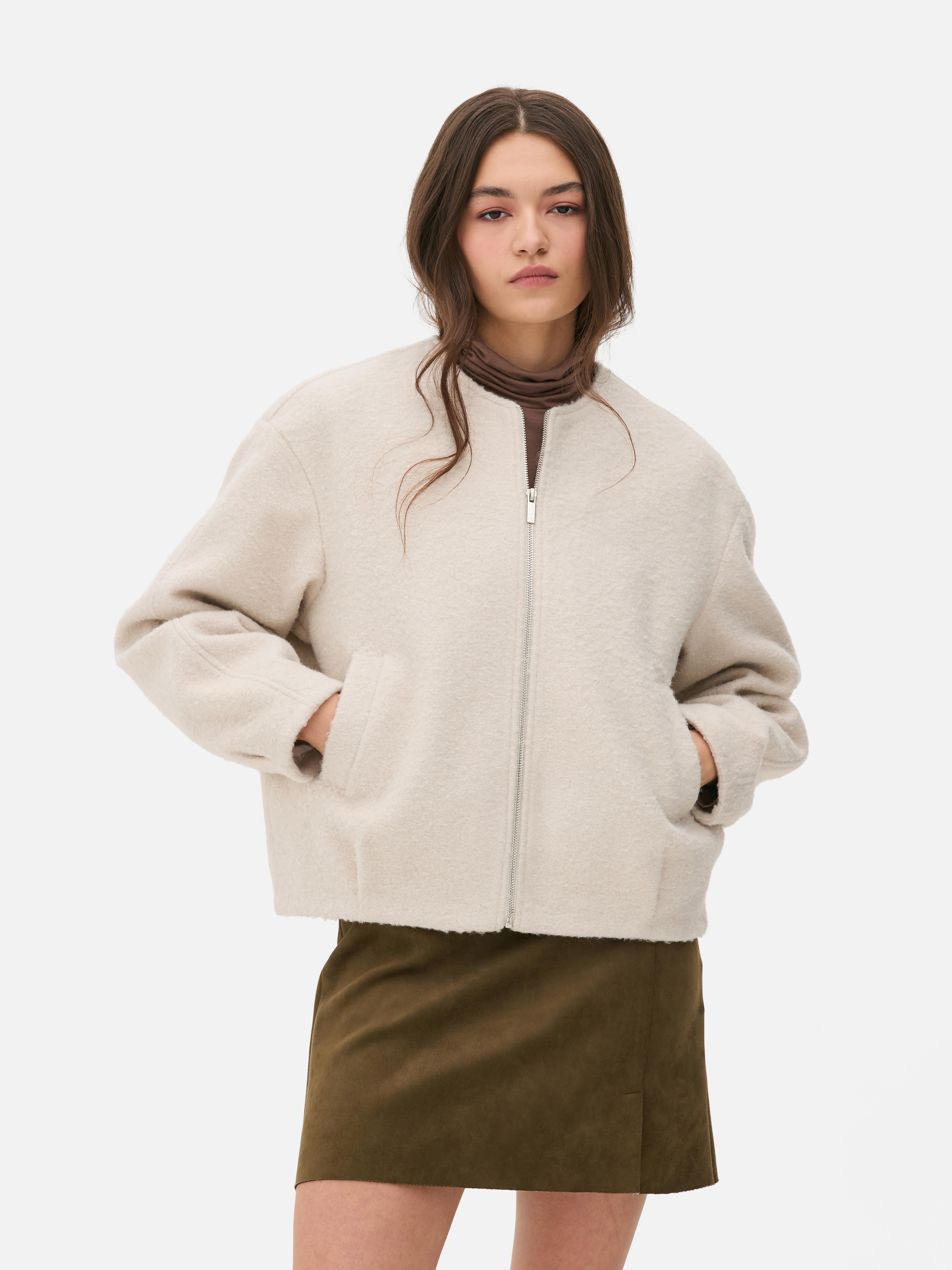 Collarless Textured Jacket