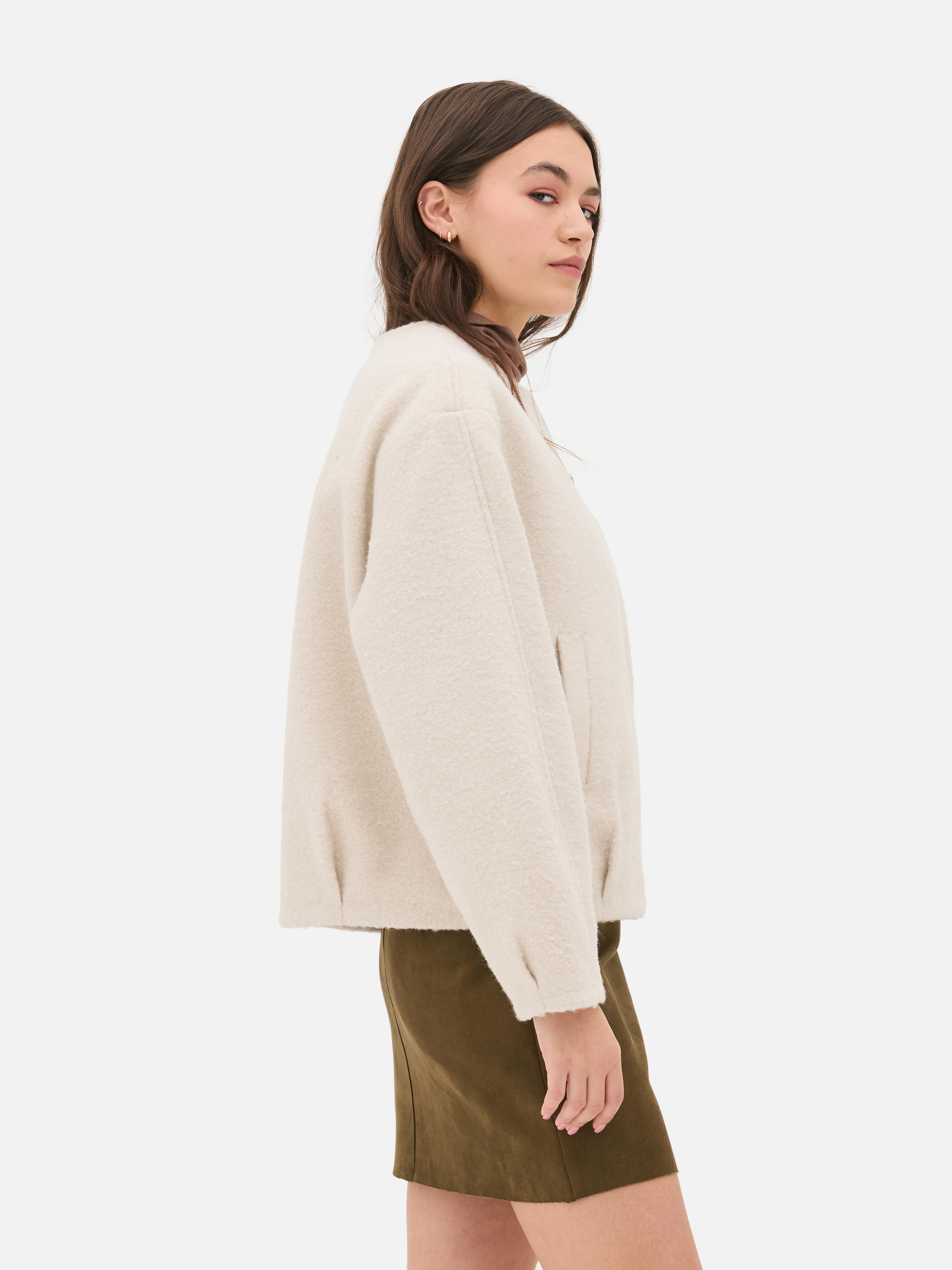 Collarless Textured Jacket