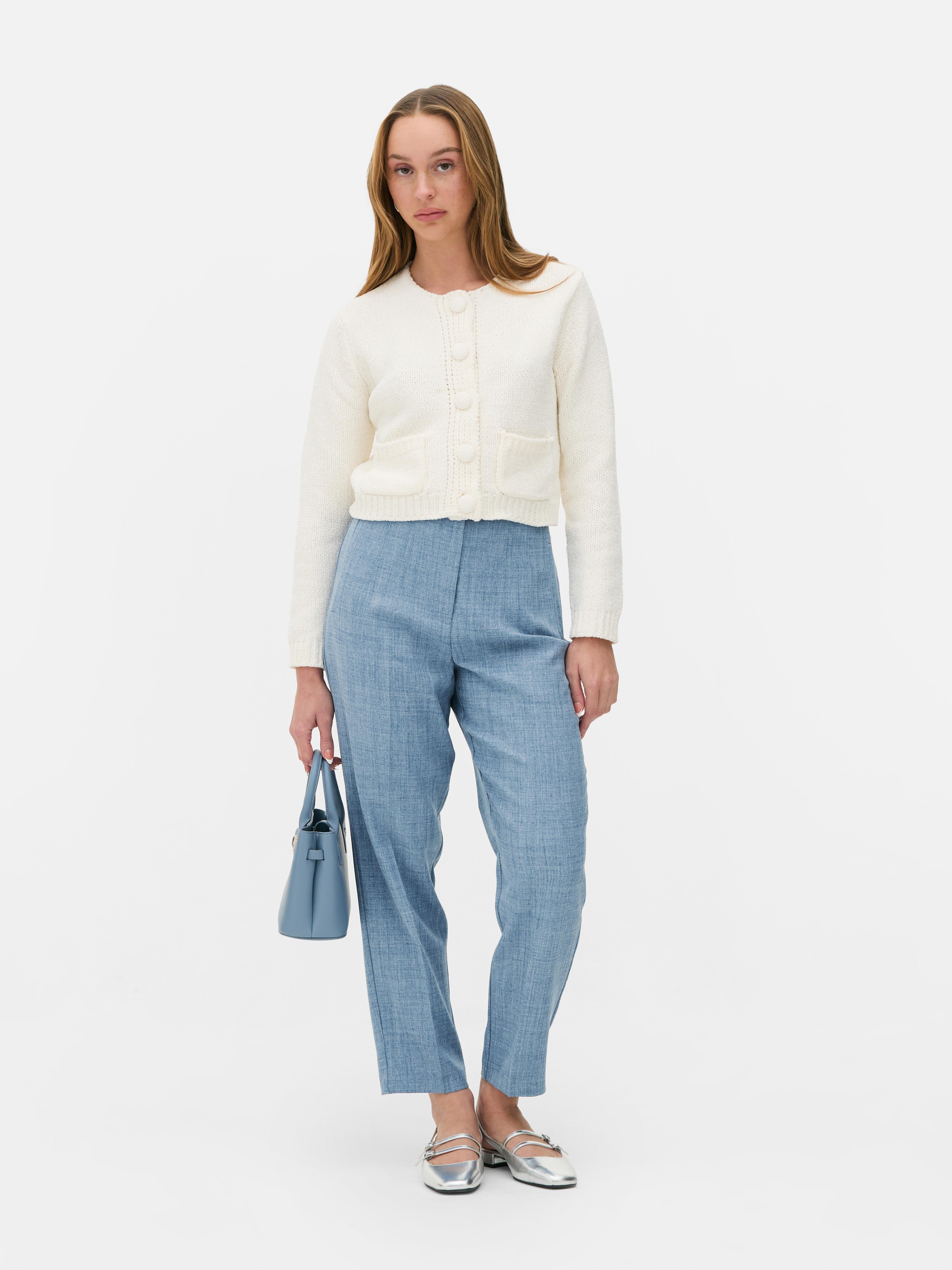 Pantalon taille haute à surpiqûres