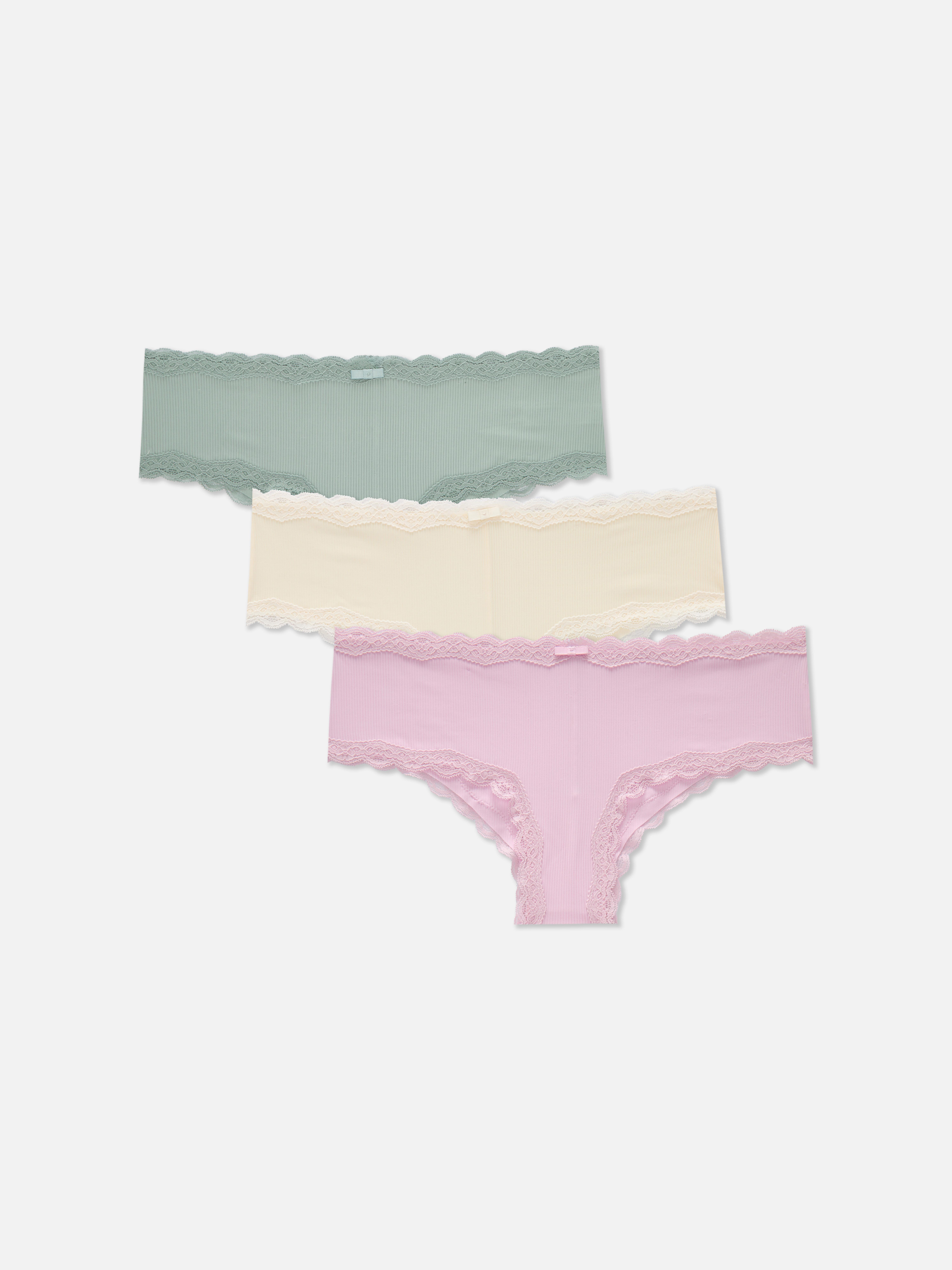 Pack de 3 braguitas acanaladas de talle bajo Verde