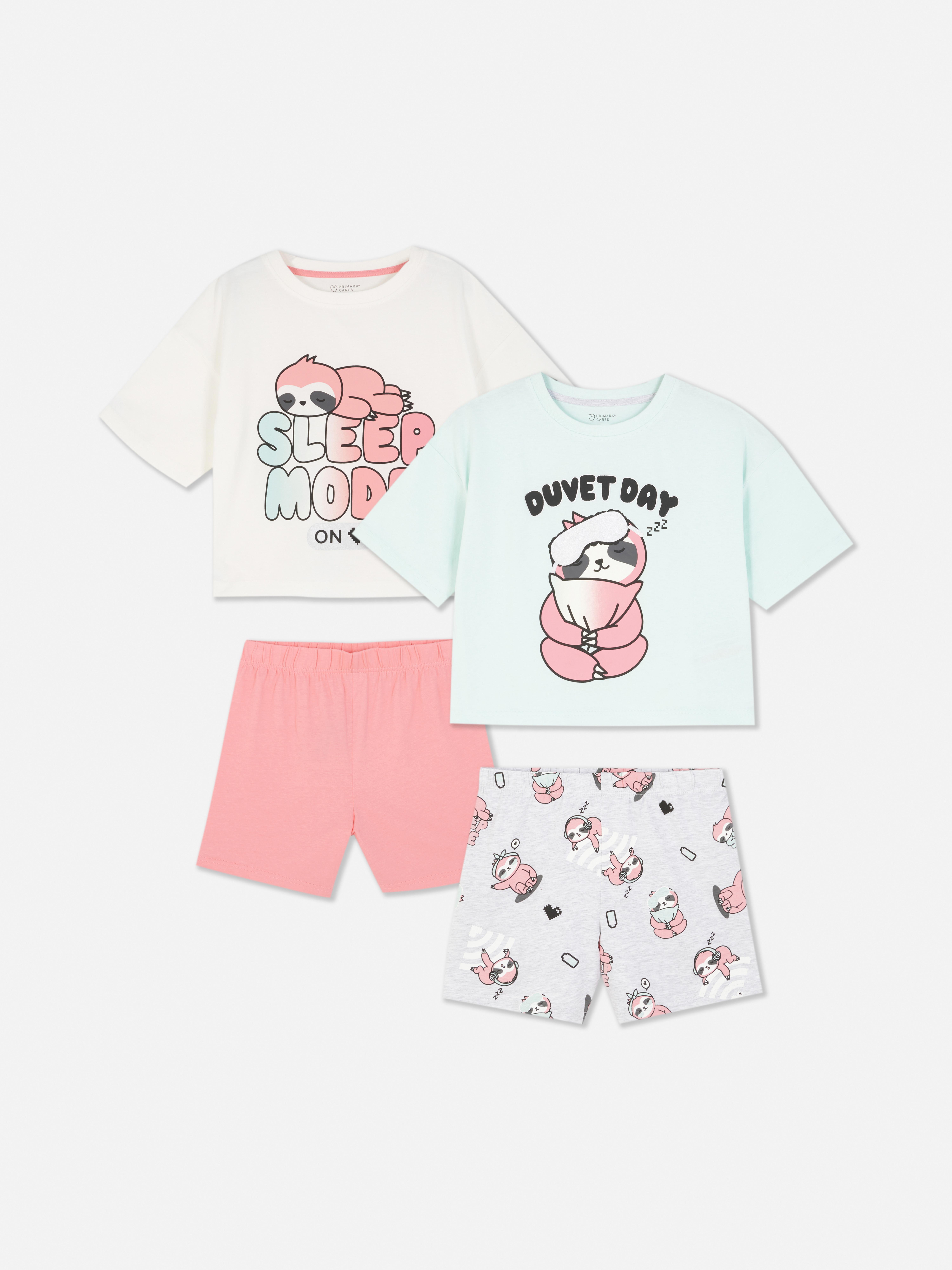 Korte pyjama met luiaardprint, set van 2