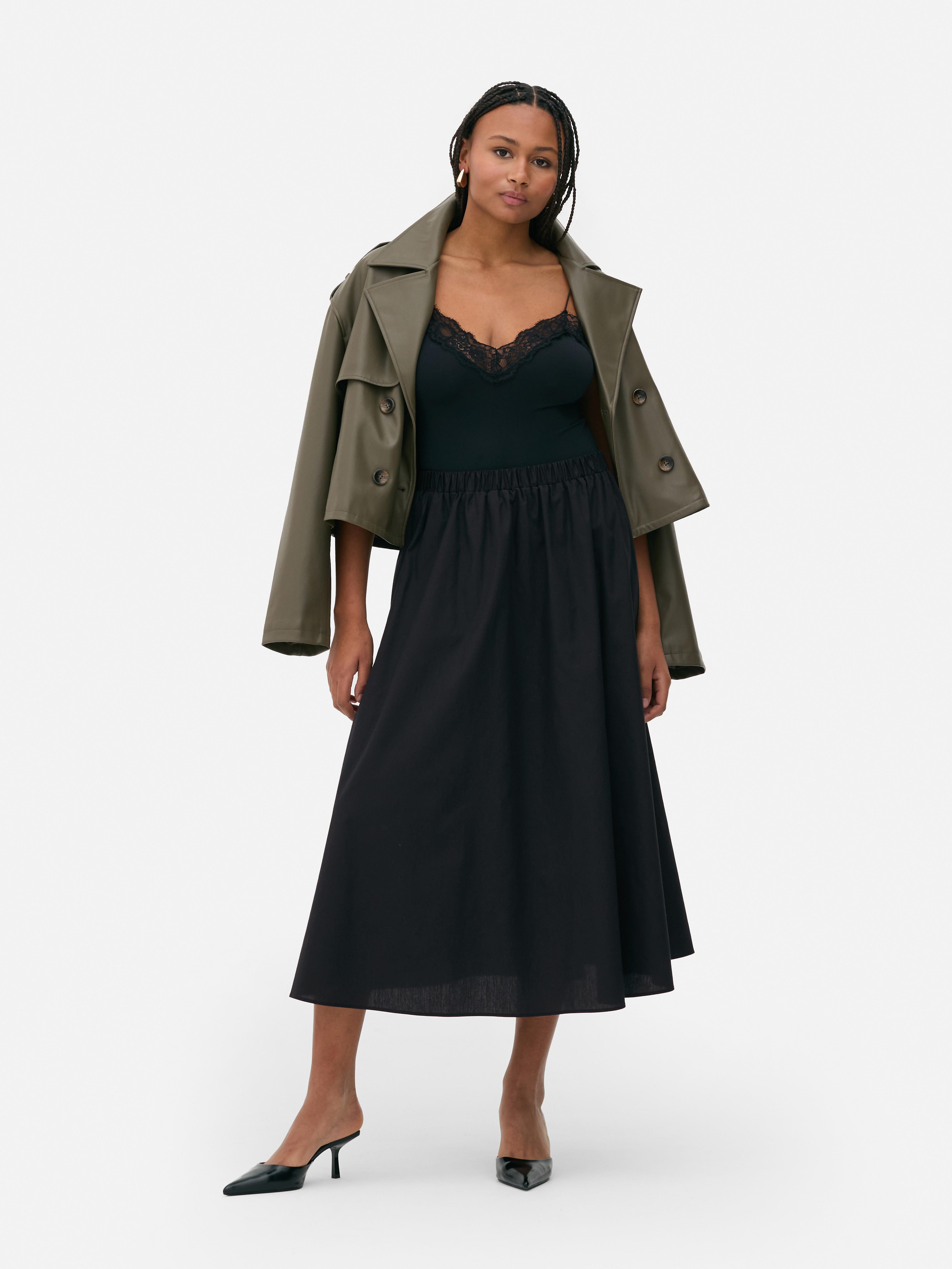 Women s Khaki Satin Pleated Midi Skirt Penneys