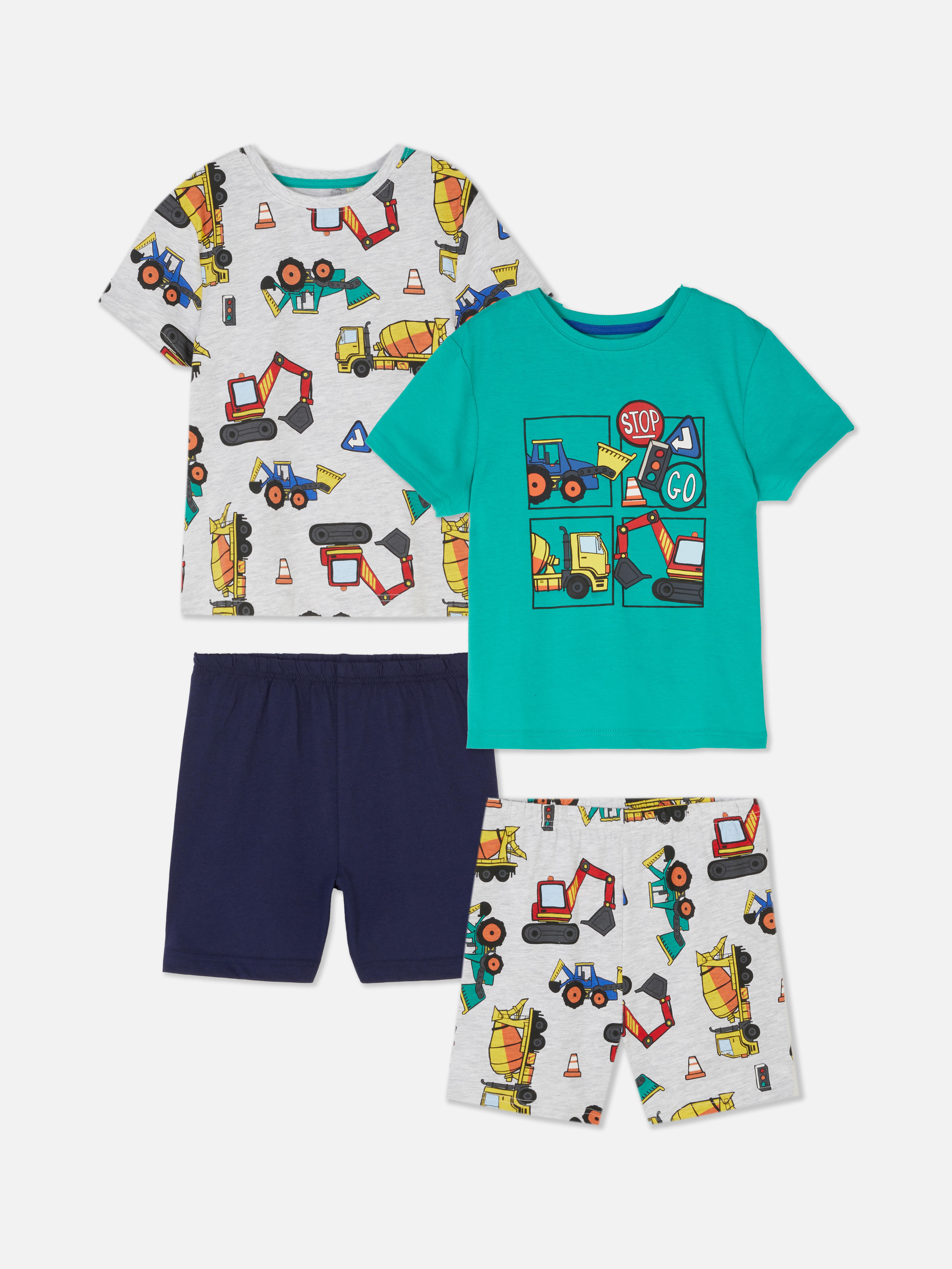 Pack de 2 pijamas con excavadoras y camiones