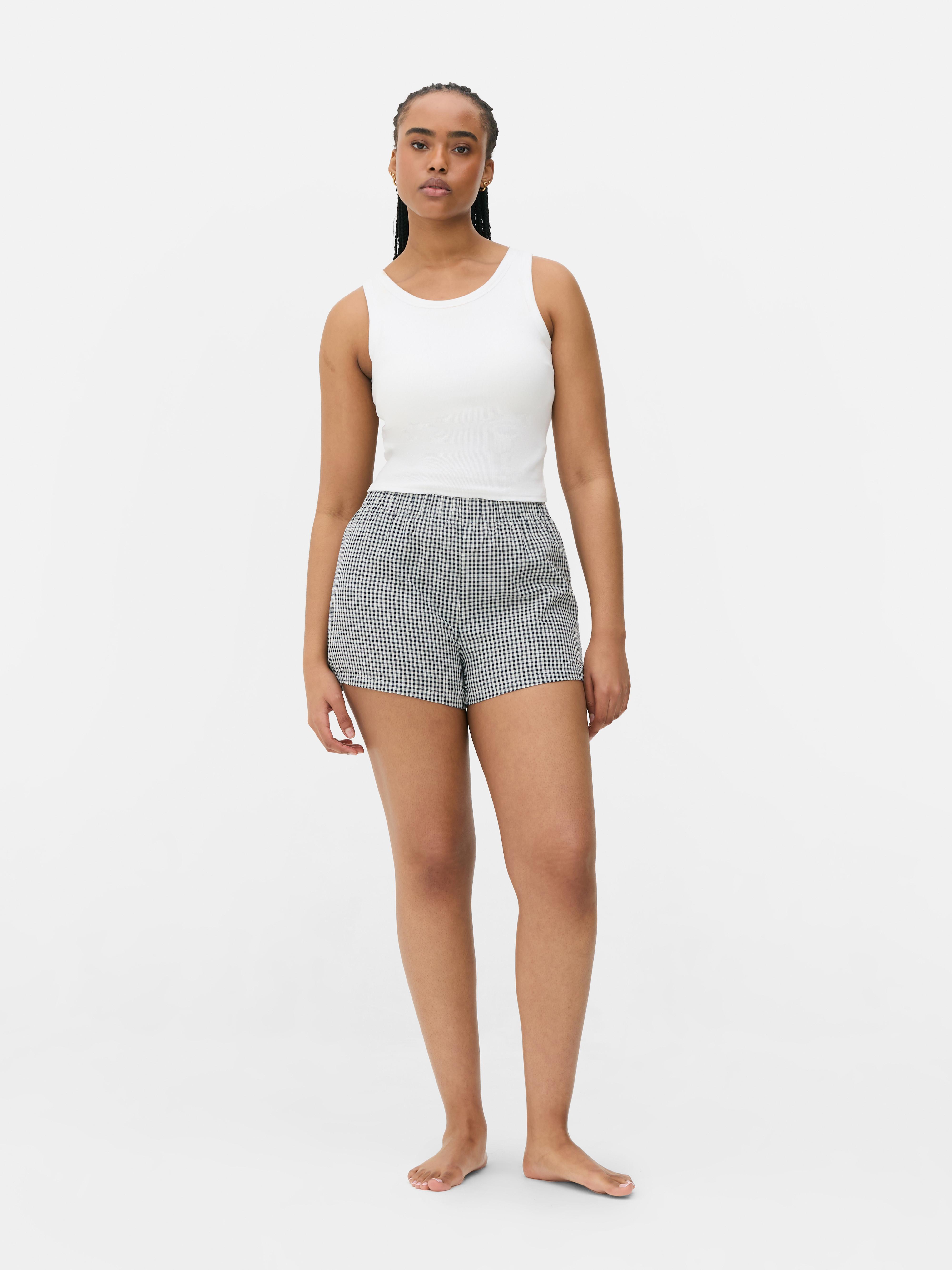 Geruite pyjamashort Marineblauw