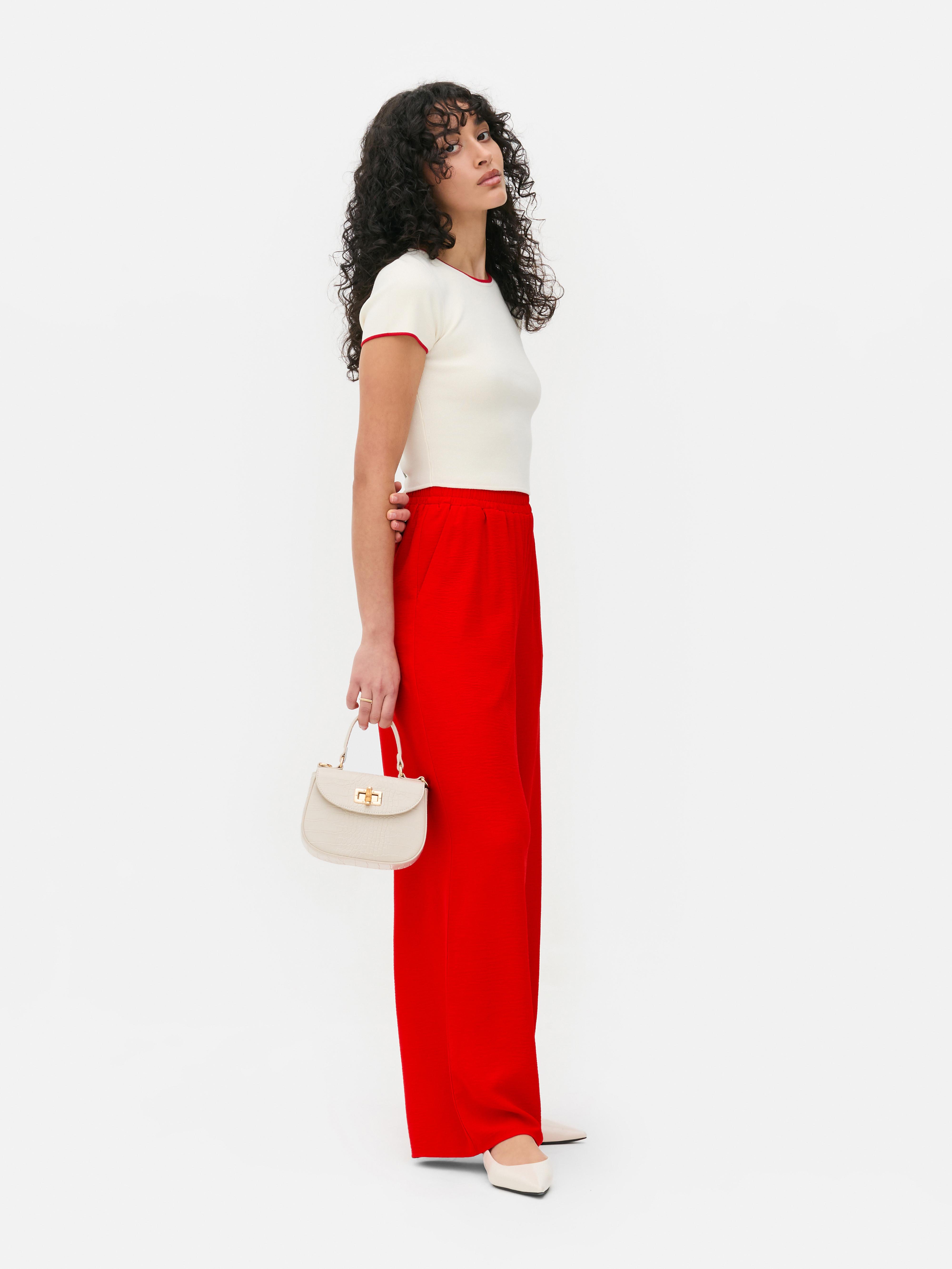 Pull-on broek met wijde pijpen Rood