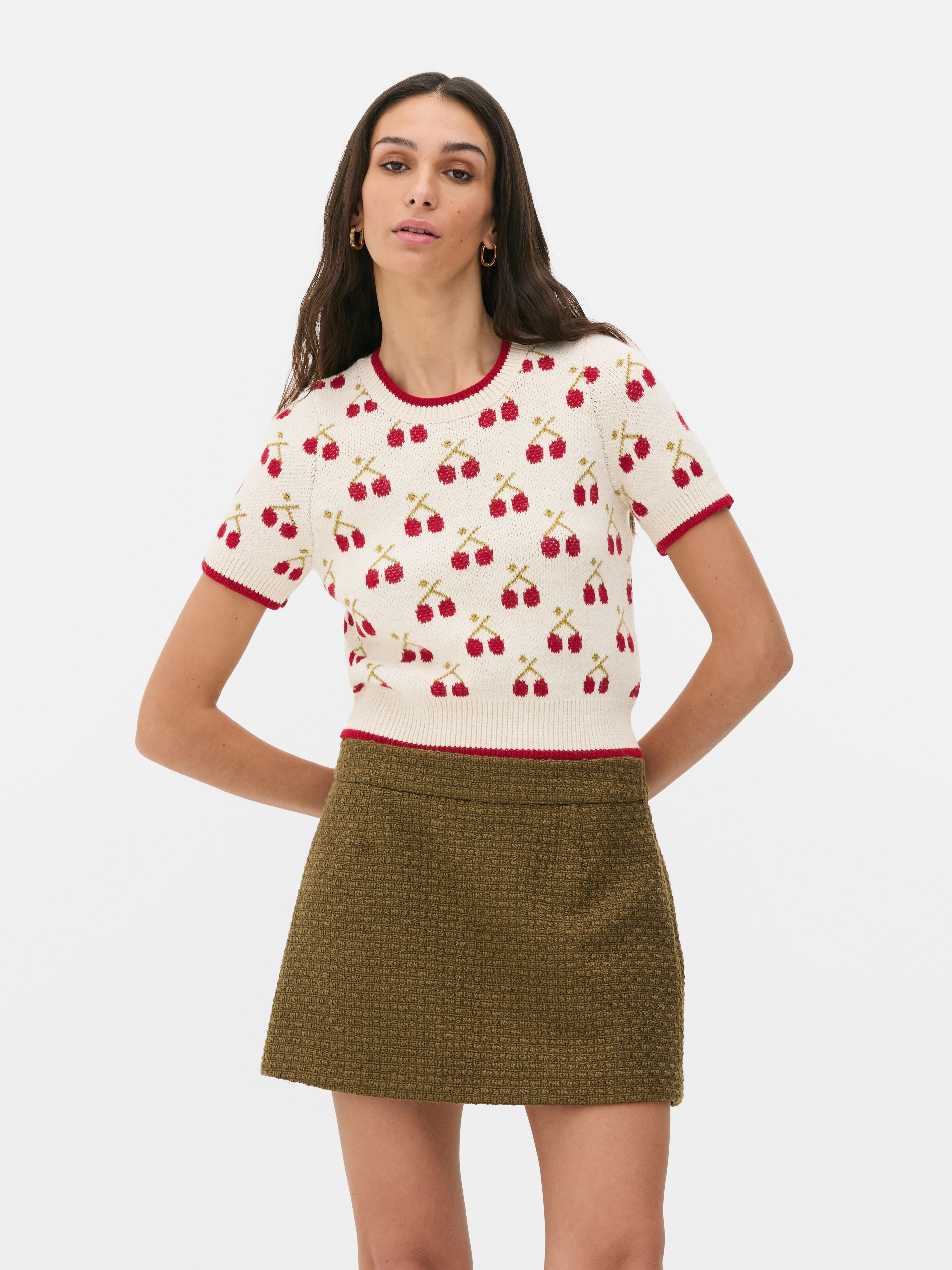 Jersey de punto de manga corta con cerezas
